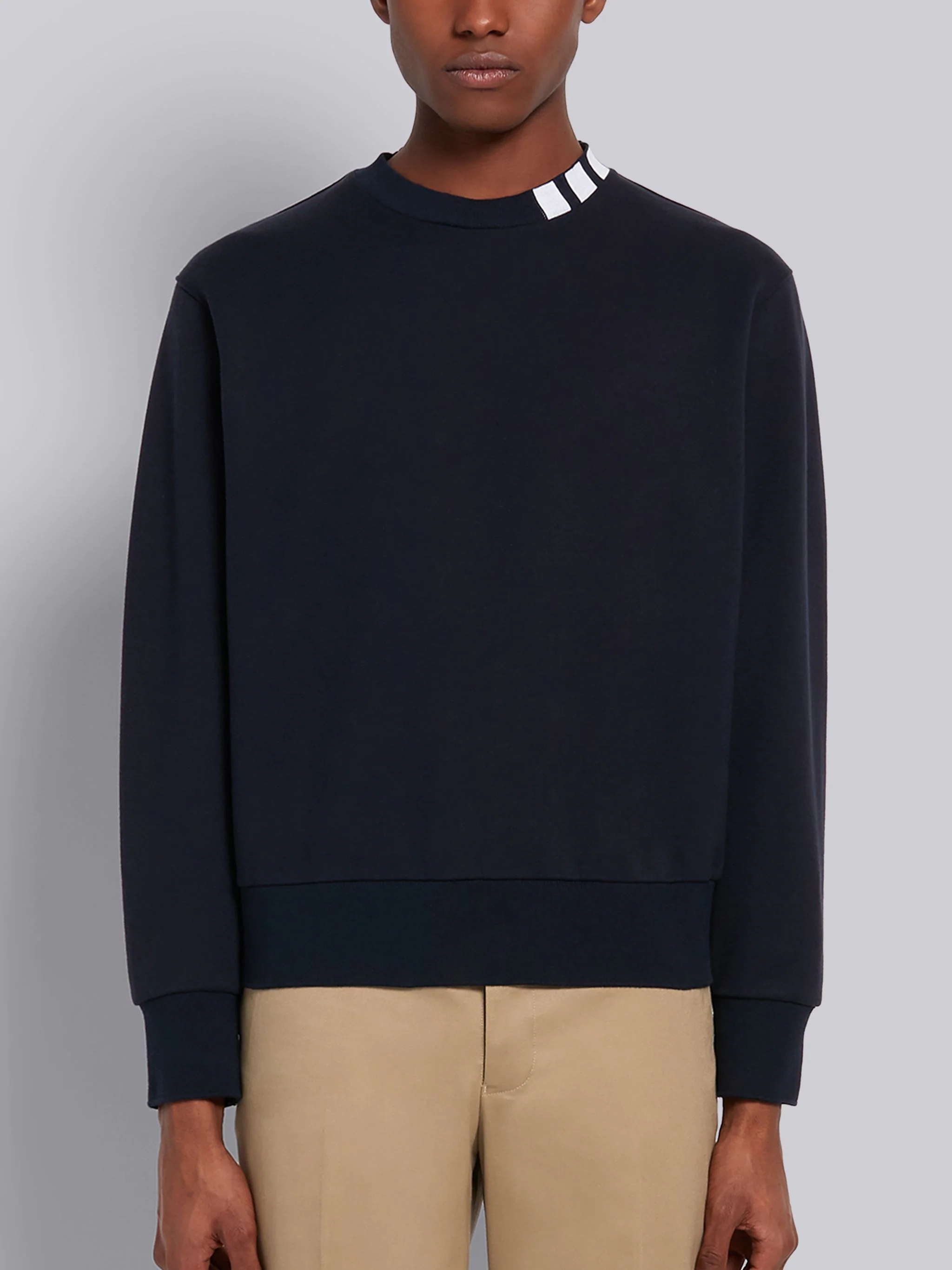 Navy Cotton Interlock 4-Bar Intarsia Mockneck Sweatshirt - 1