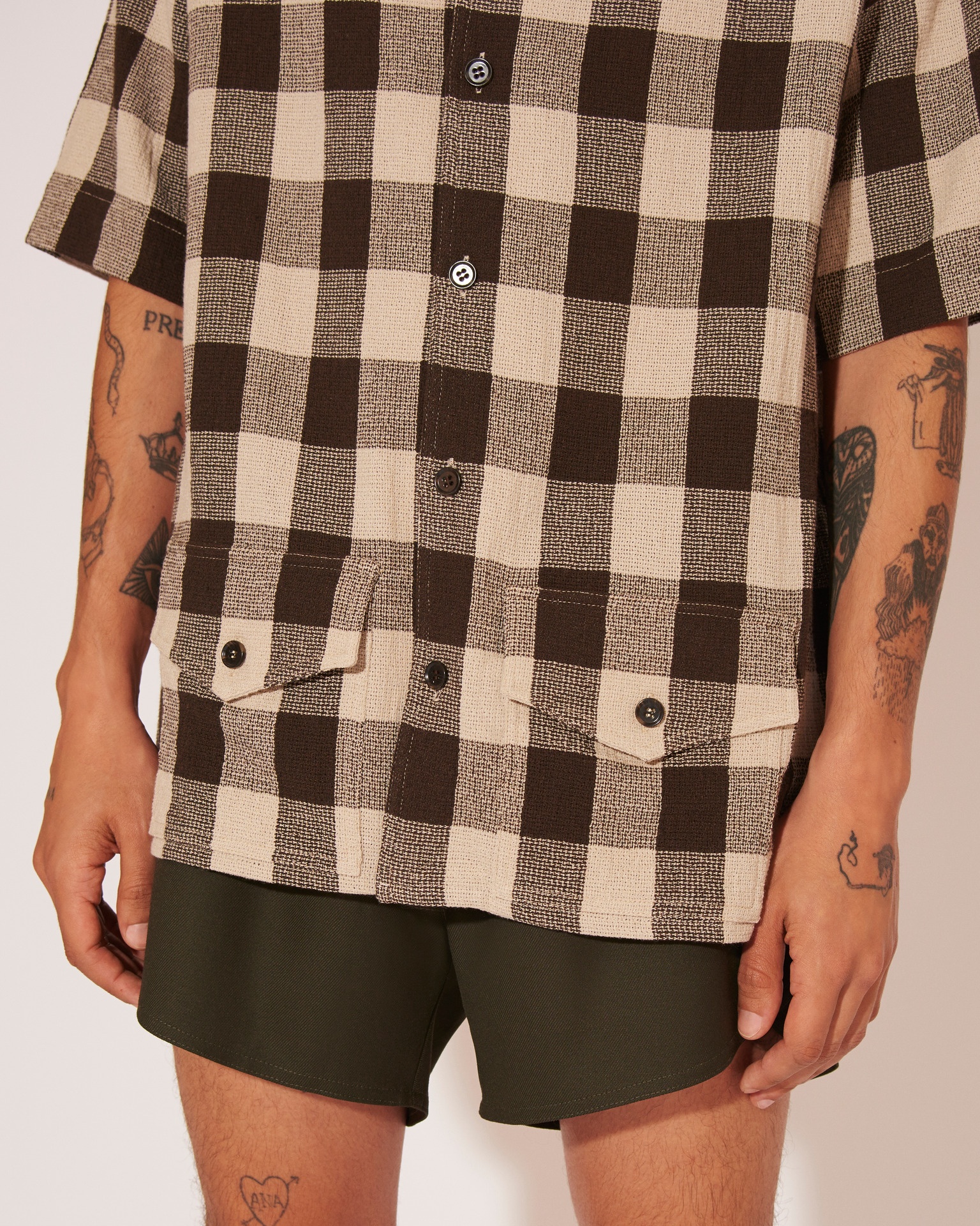 TAITE - Lightweight gingham checkered shirt - Brown&Ecru - 5