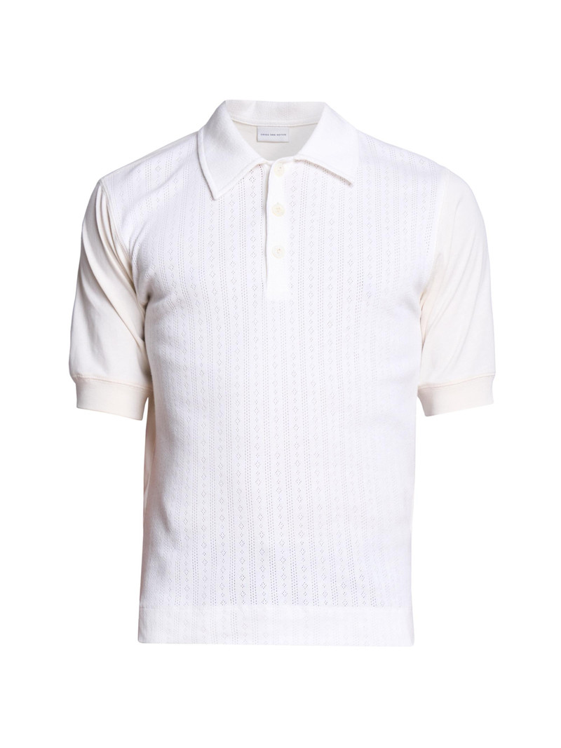 Men's Pointelle Knit Polo Shirt - Off White 1
