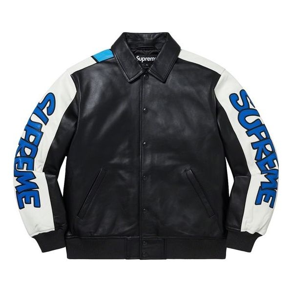 Supreme Smurfs Leather Varsity Jacket 'Black Blue White' SUP-FW20-166 - 1