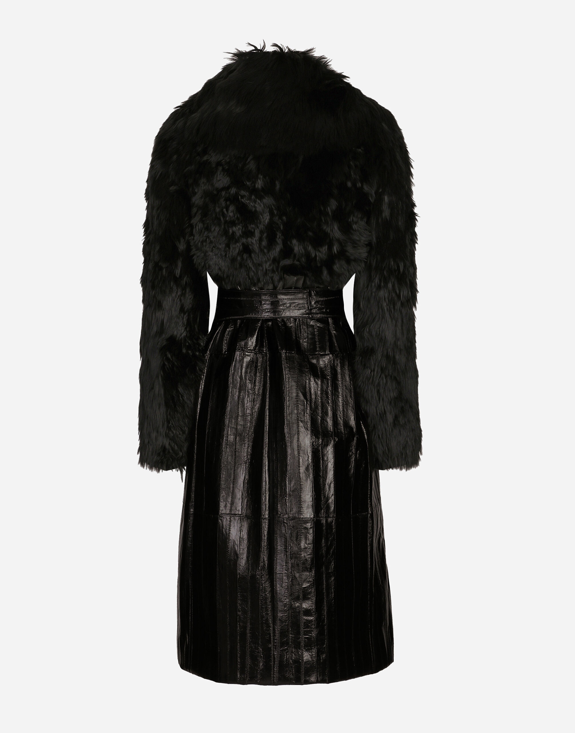 Alpaca and eel skin single-breasted coat with belt - 2