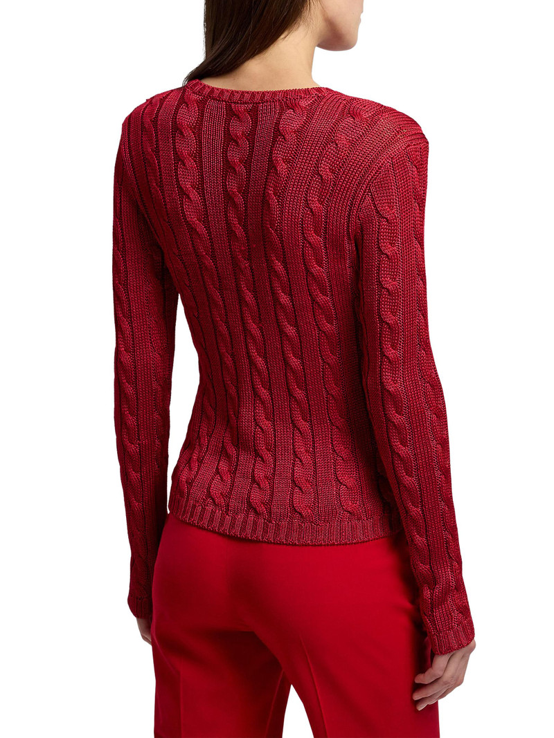 Women's Cable-Knit Silk Crewneck Sweater - Bright Red 5