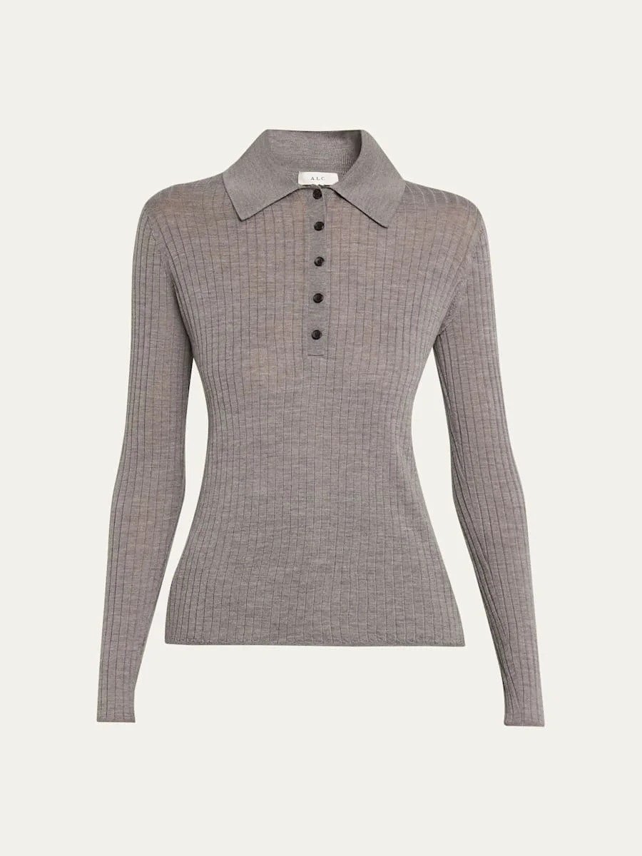 Alex Long-Sleeve Ribbed Wool Top - 1