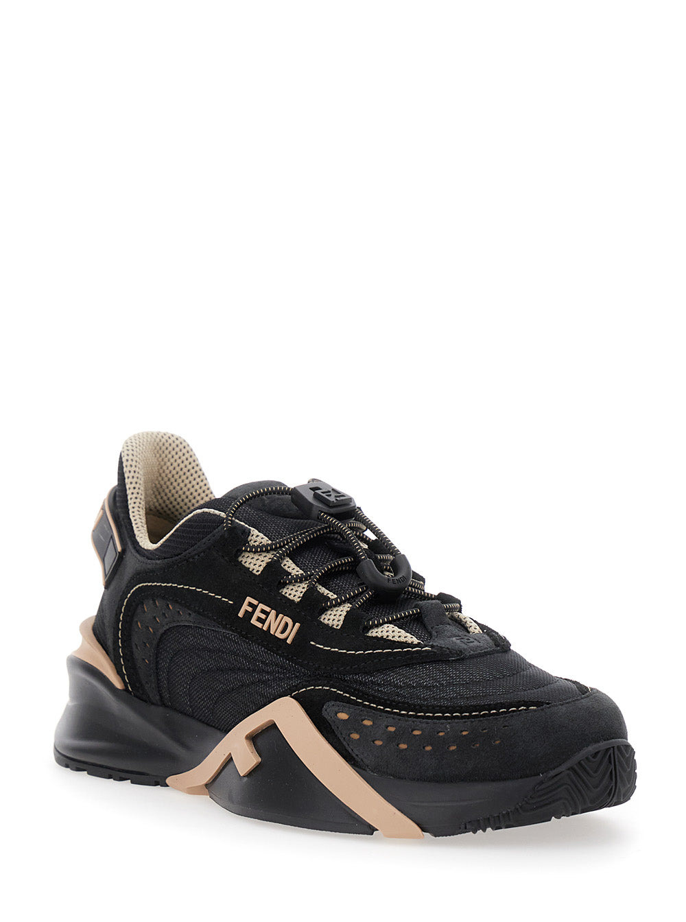 Fendi Women 'Fendi Flow' Black Low Top Sneakers With Diagonal F Detail In Leather Woman - 2