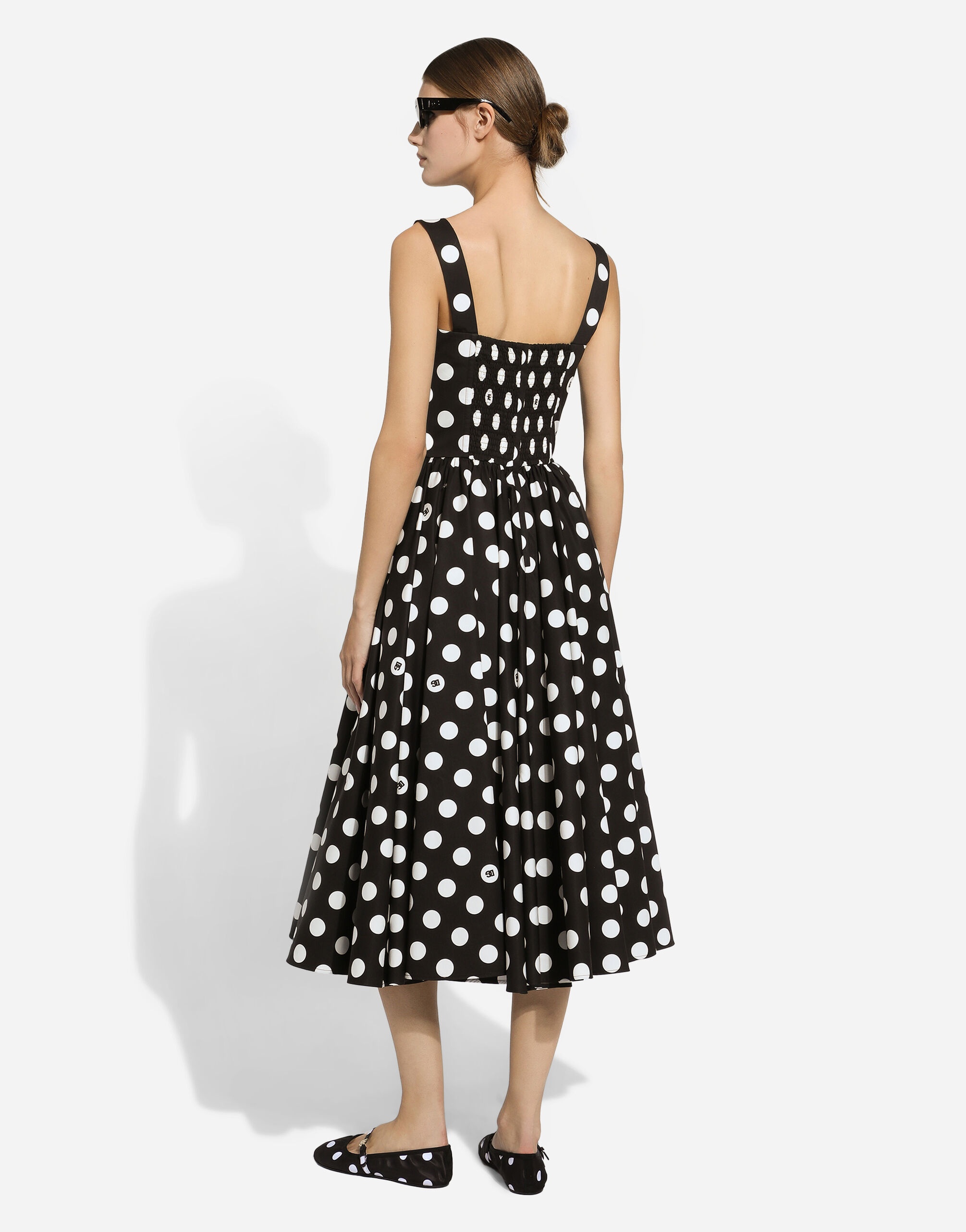 Cotton calf-length corset dress with polka-dot print - 3