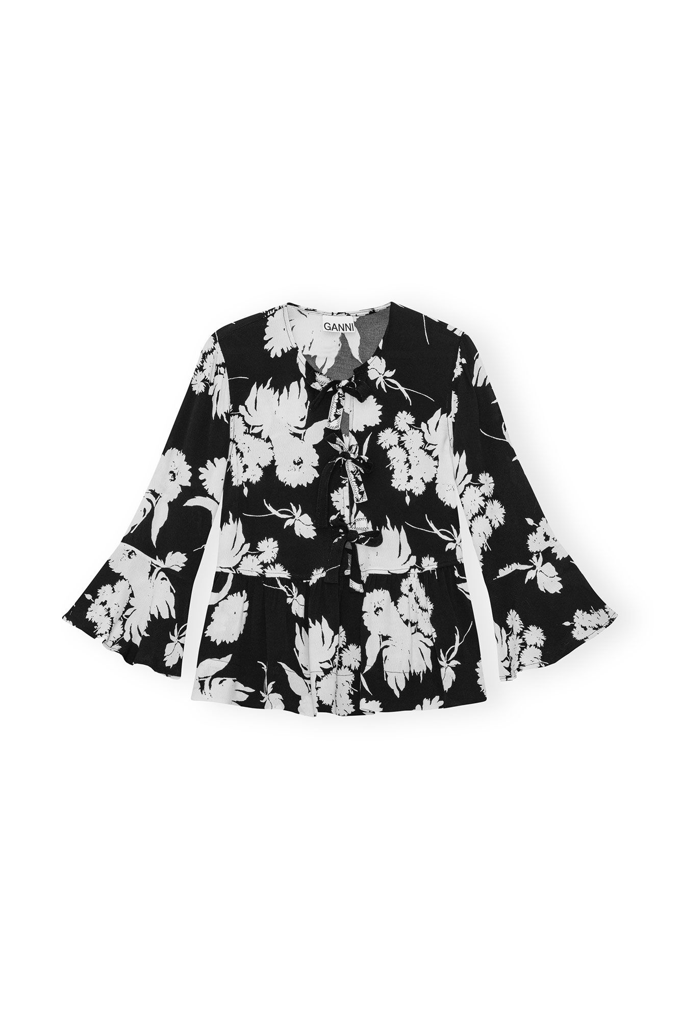 PRINTED CREPE PEPLUM BLOUSE - 6