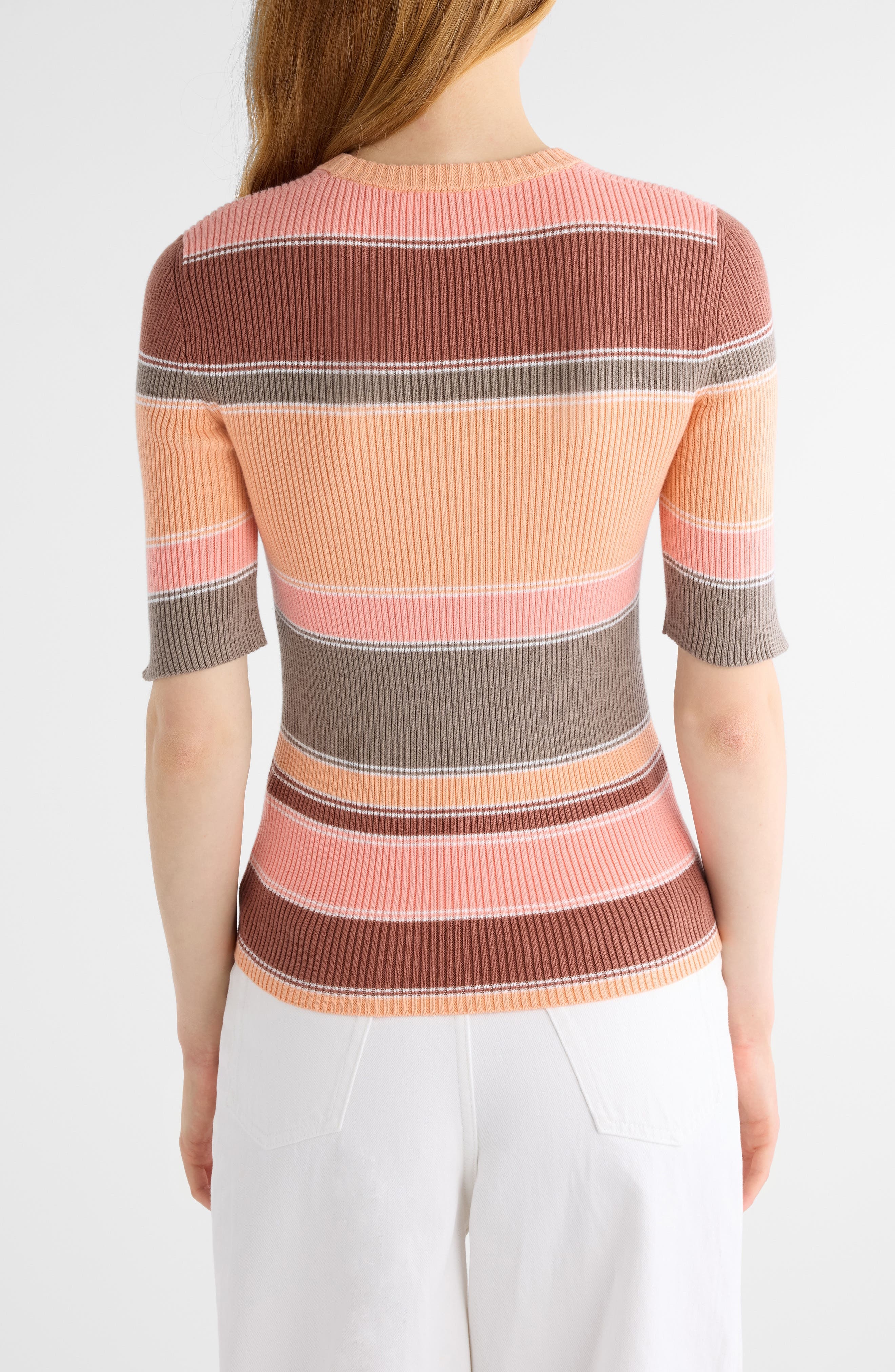Chloé Stripe Cotton Rib Top in Orange Multi at Nordstrom - 3
