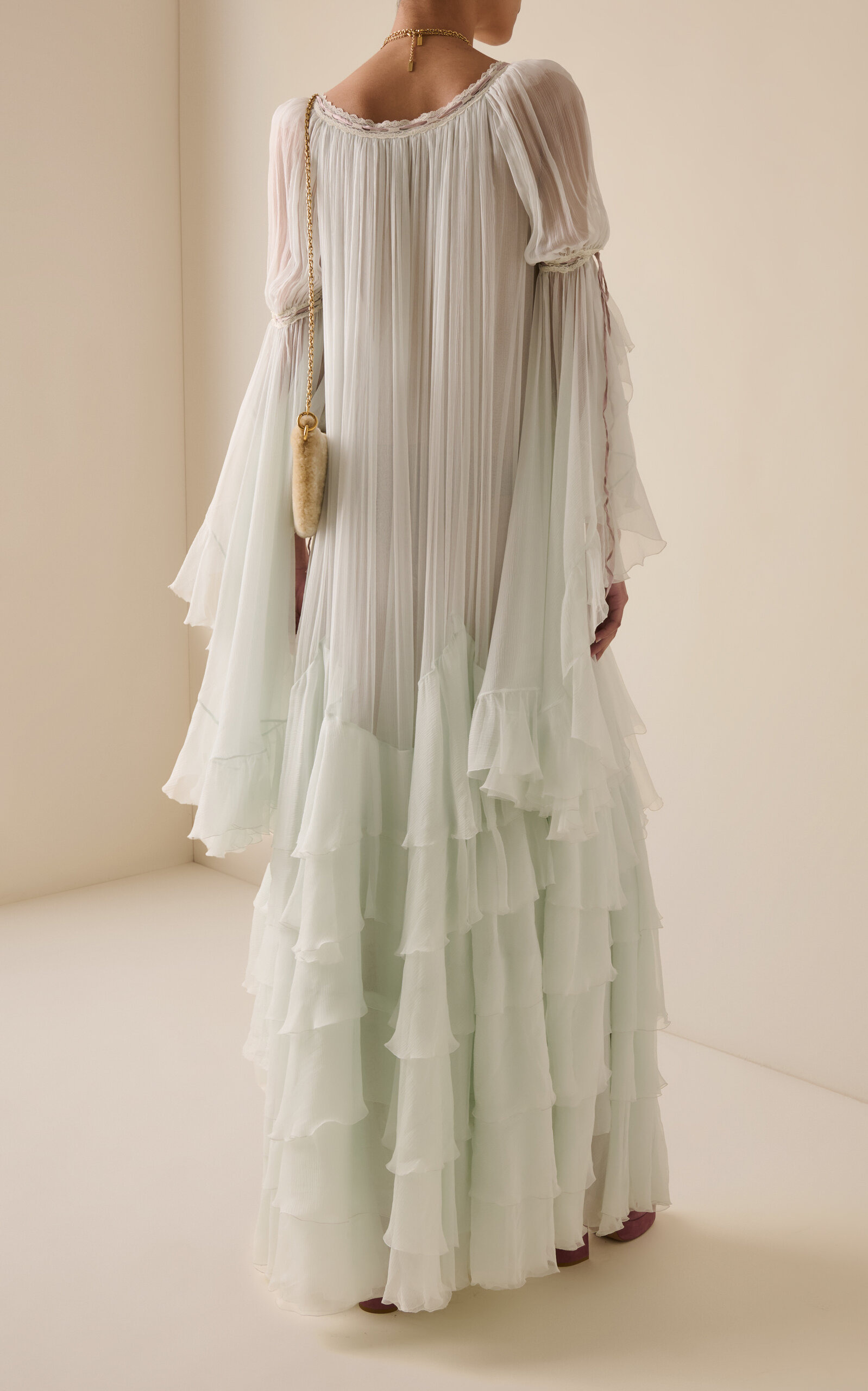 Flou Ruffled Organic Silk Mousseline Gown grey - 4