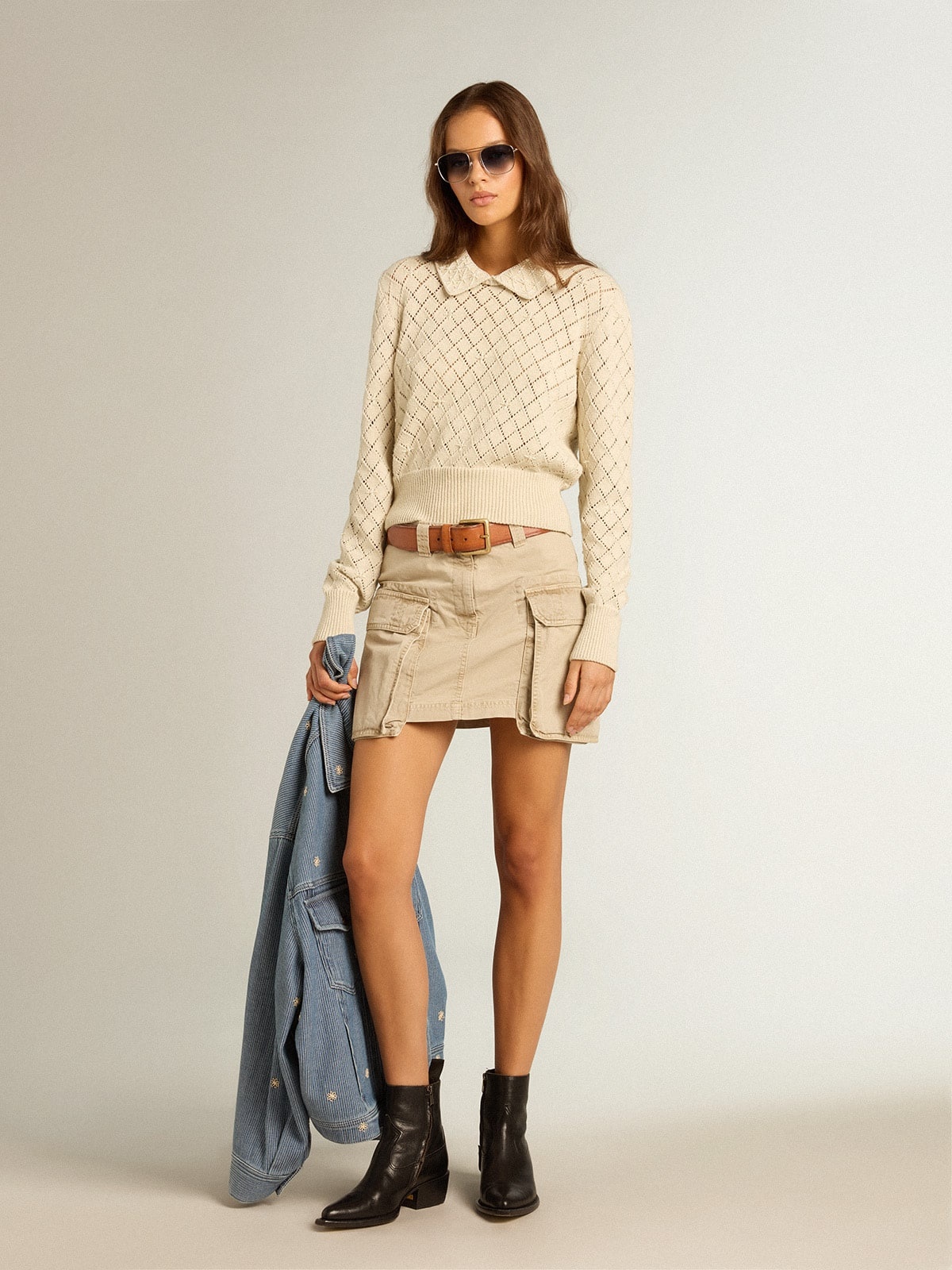 Khaki-colored cargo skirt - 3