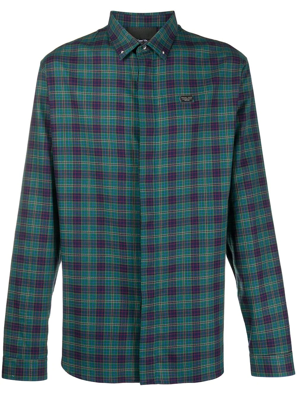 plaid logo print shirt - 1