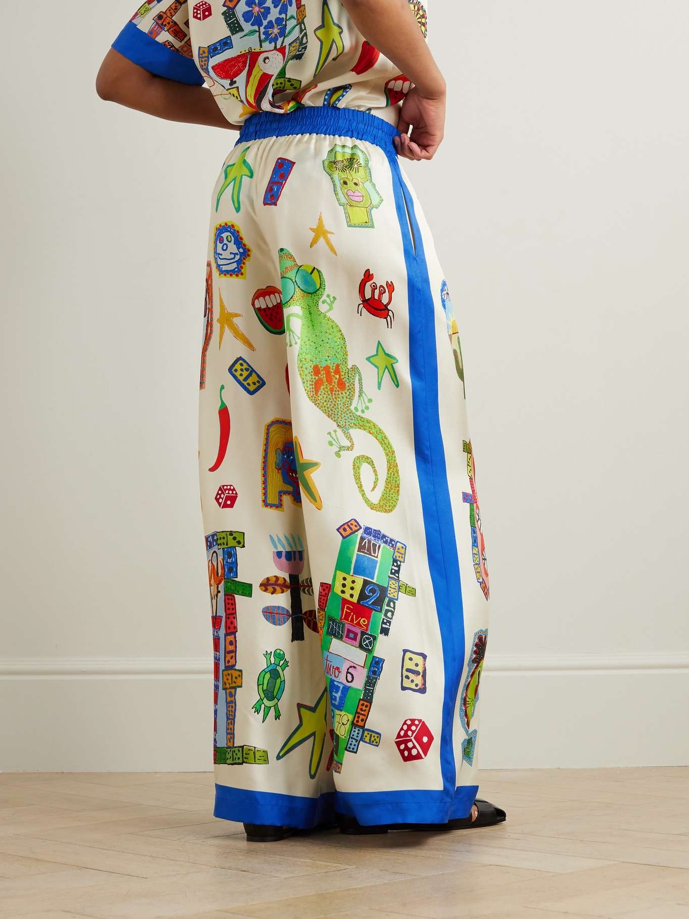 Rollers printed silk-twill wide-leg pants - 3