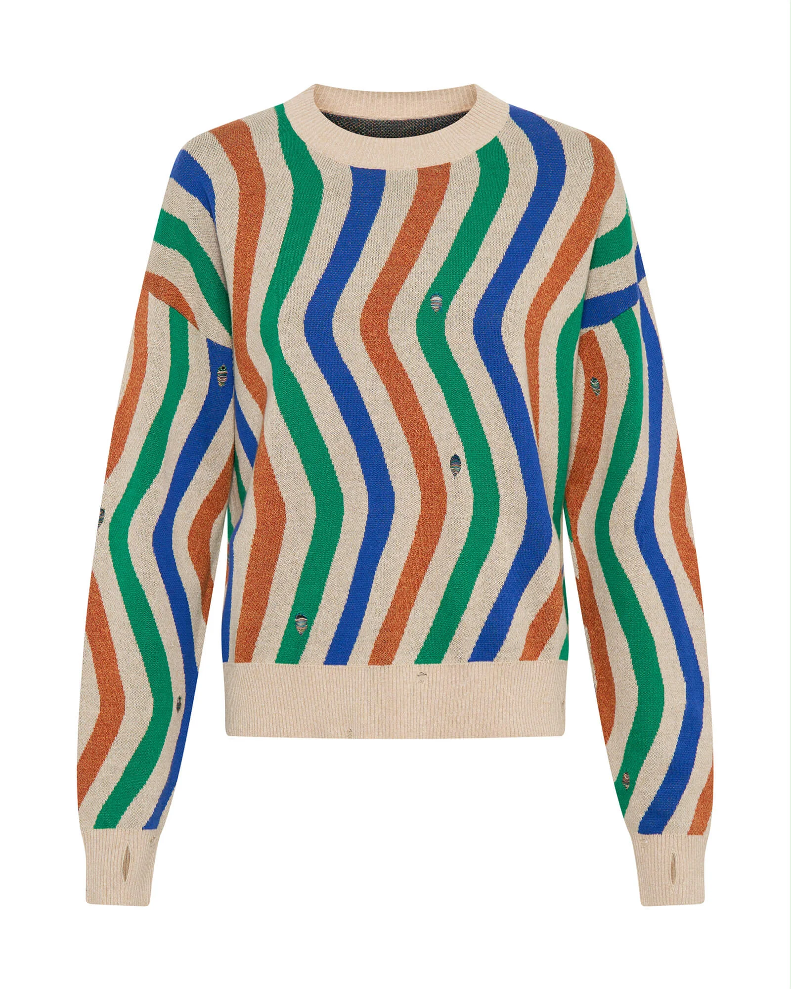 Acid Trip Knitted Wool Sweater - Striped Cream - 1