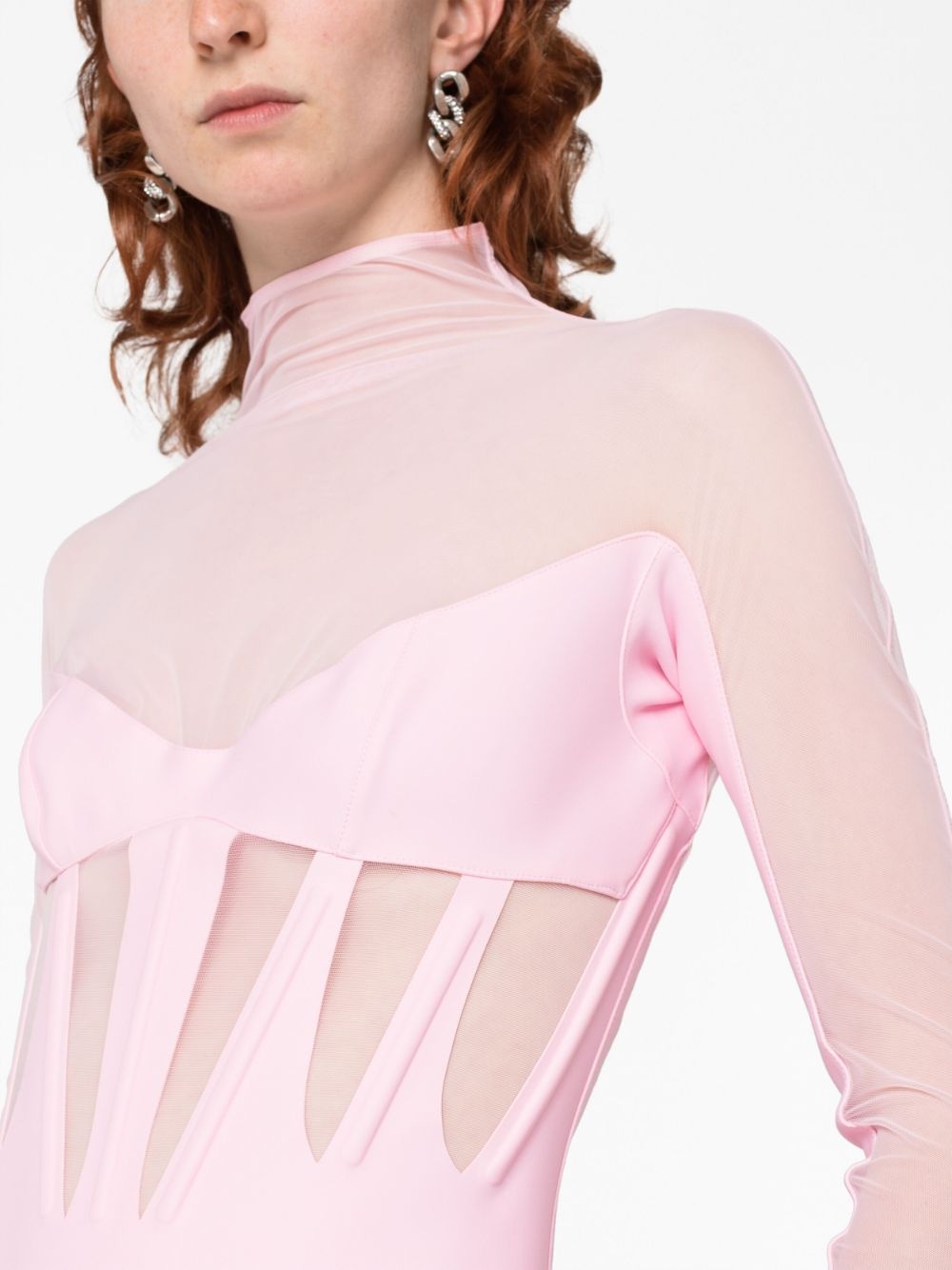 Corset Illusion sheer-panels minidress - 3