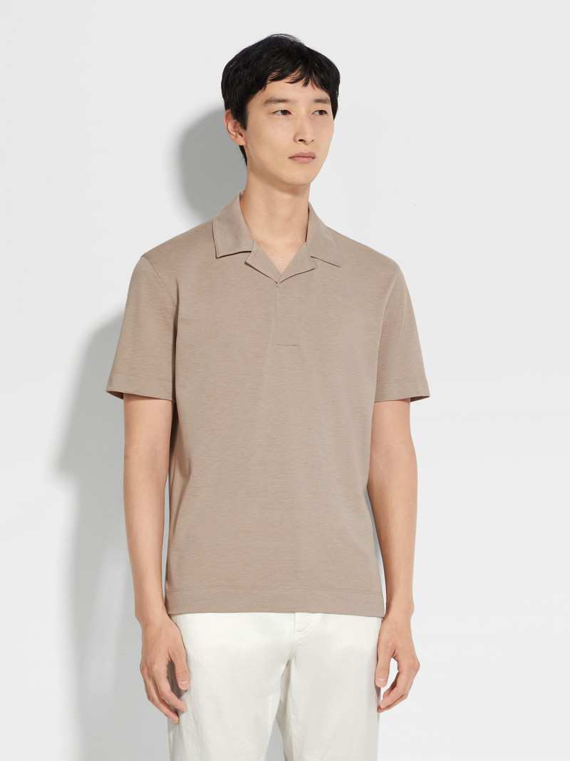 LIGHT TAUPE SILK AND COTTON PIQUET POLO SHIRT 4