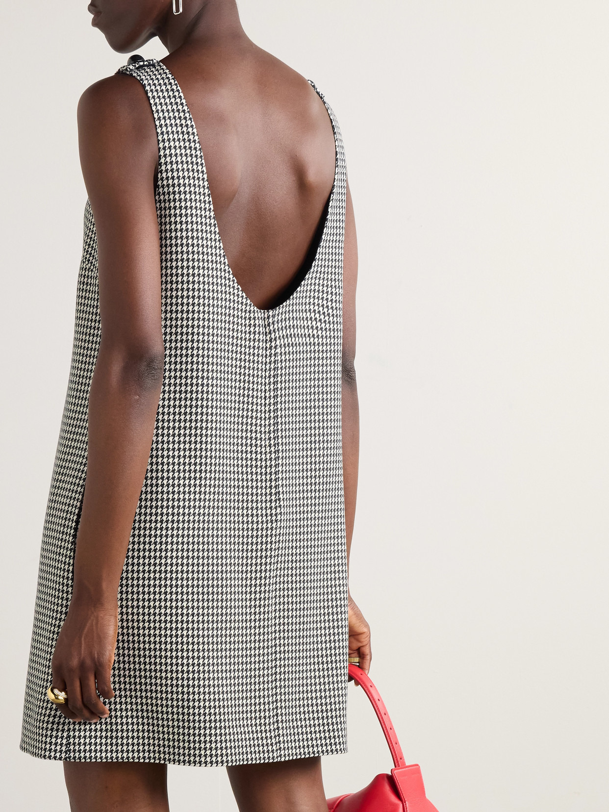 Open-back Houndstooth Wool-blend Mini Dress - 3