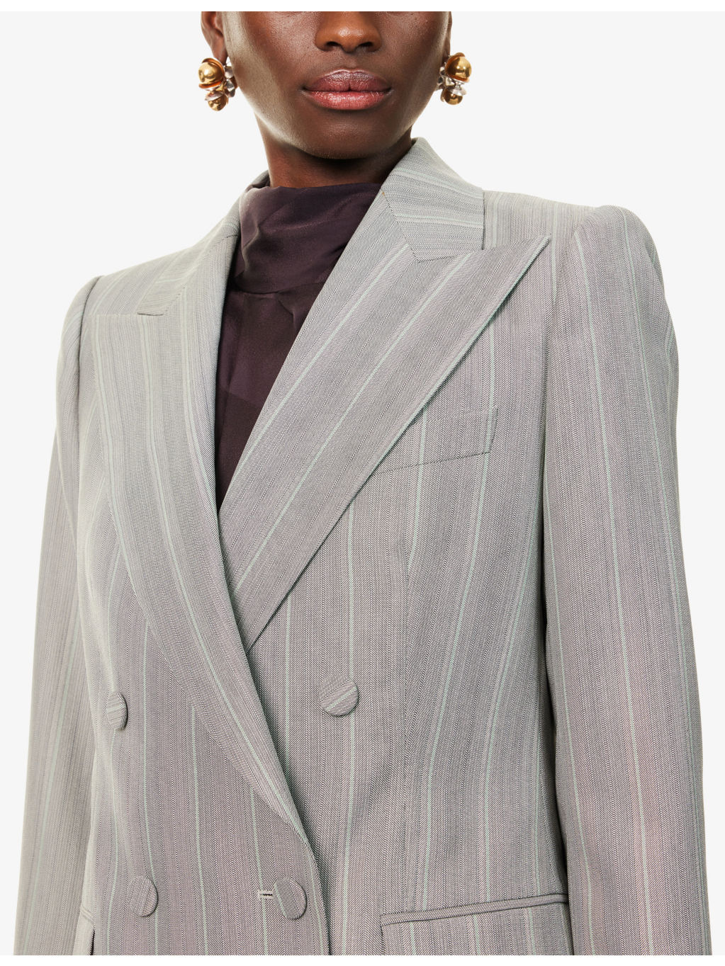 Striped Peak-Lapels Wool-Blend Blazer - 5