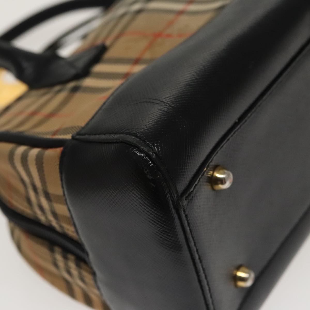 Burberry Nova Check Tote Bag Canvas Leather Beige Black - 11