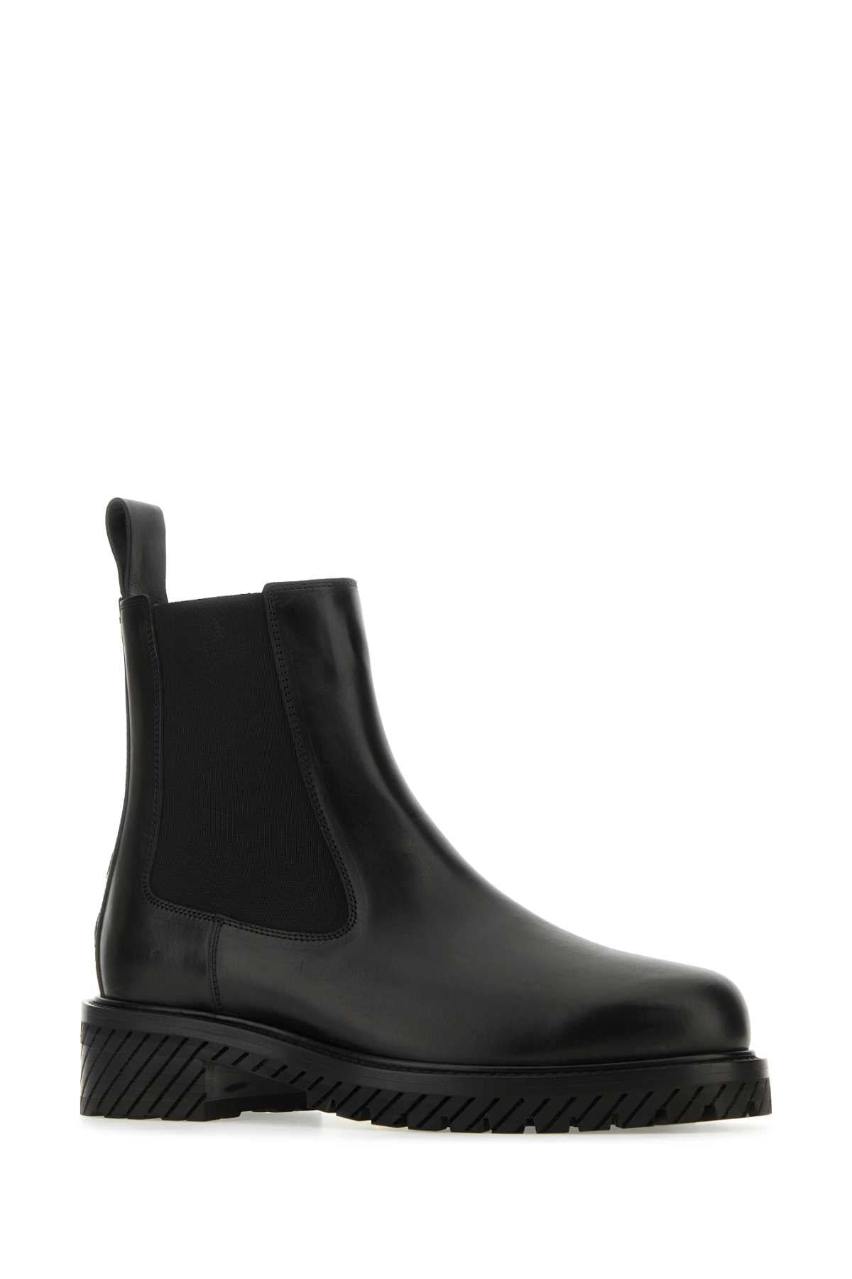 Off White Men Black Leather Combat Ankle Boots - 2