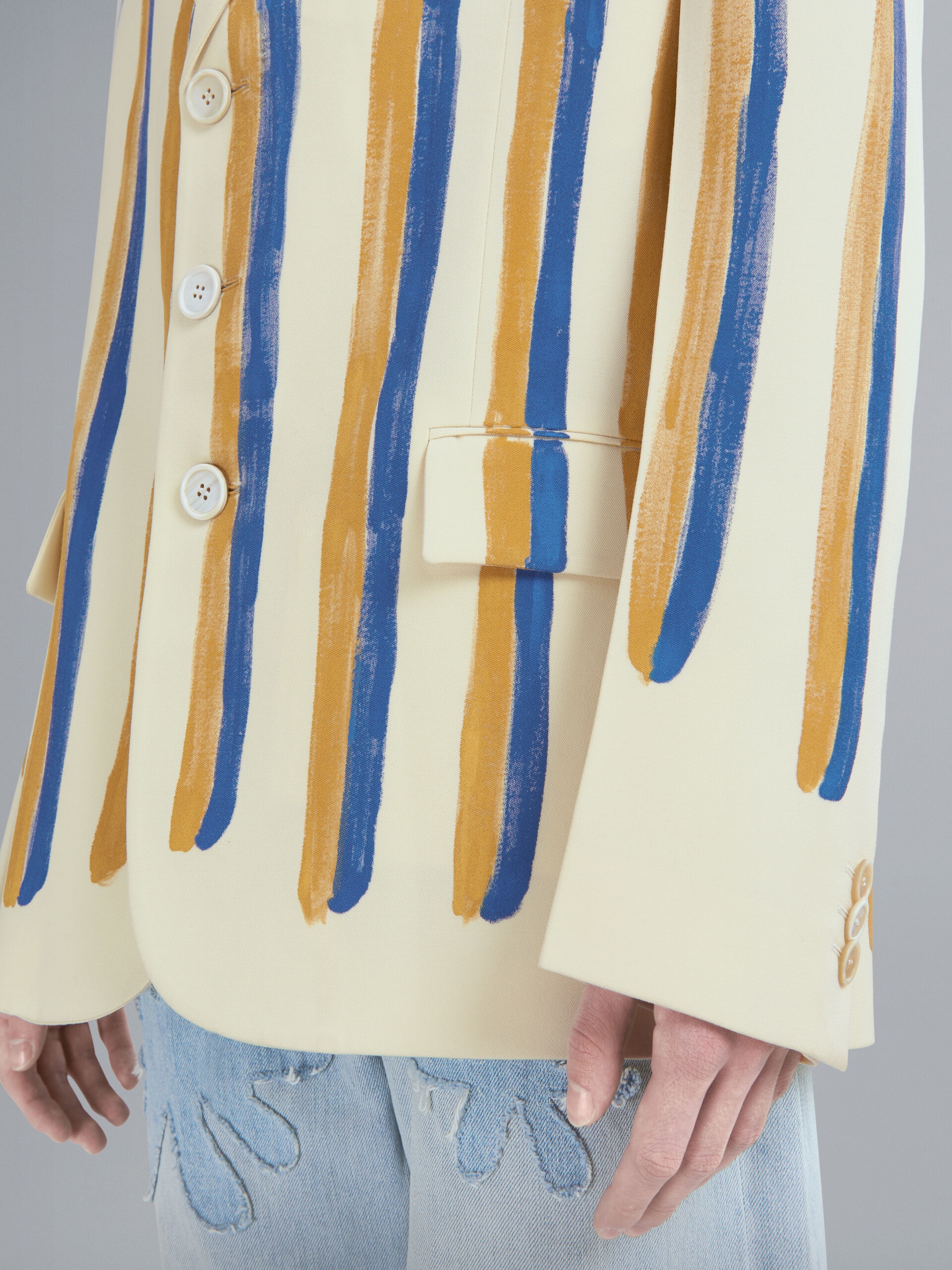 WATERCOLOUR STRIPE GRAIN WOOL BLAZER - 5