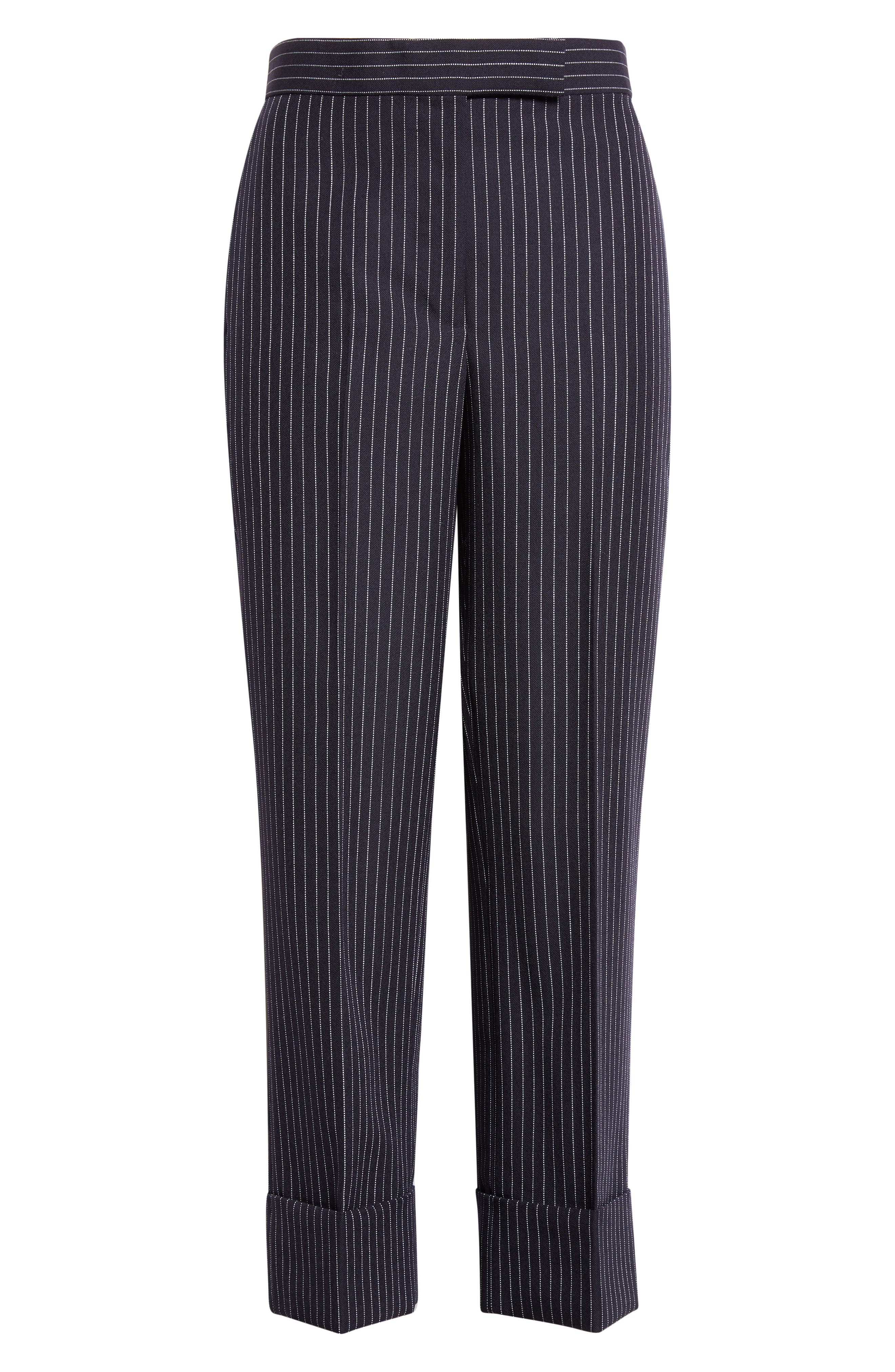 Thom Browne Fit 1 Pinstripe Wool Backstrap Virgin Wool Blend Pants in Navy at Nordstrom - 6