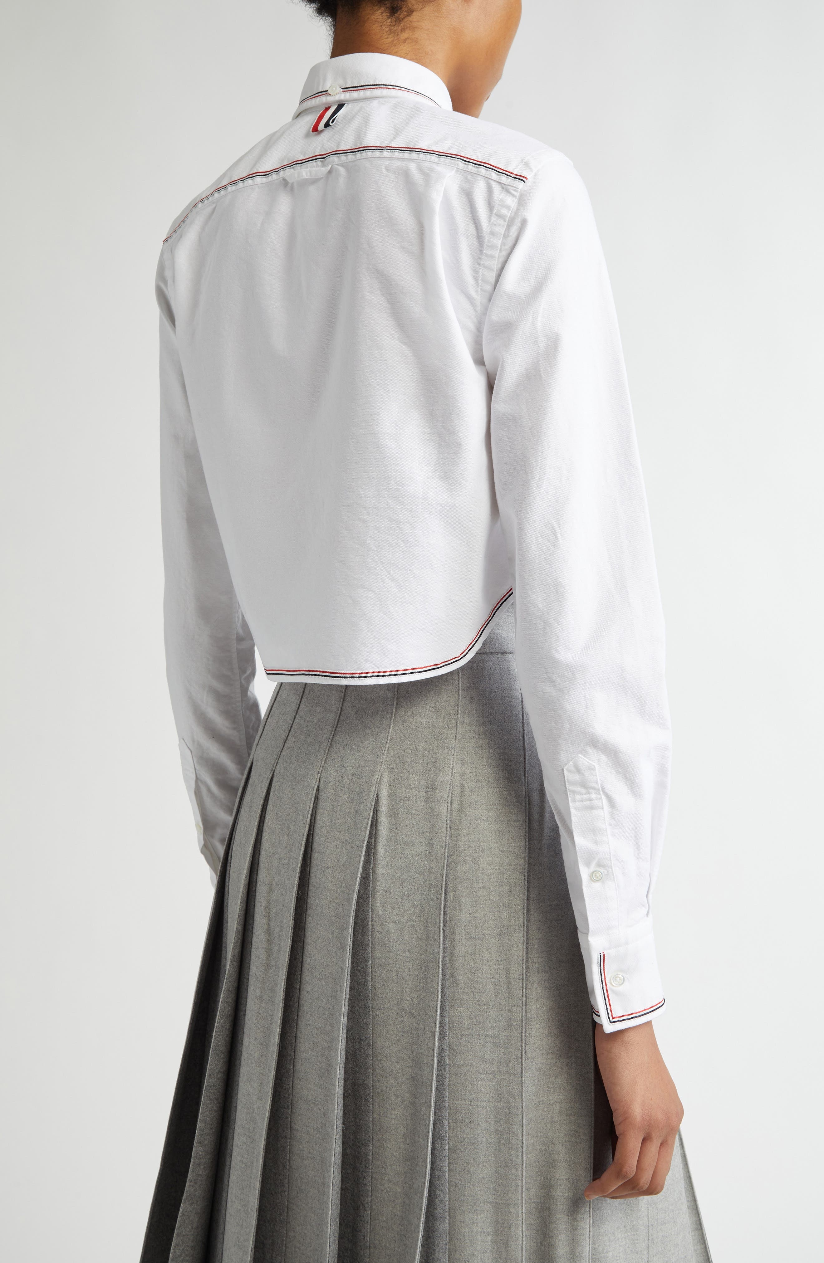 Thom Browne Crop Cotton Poplin Button-Up Shirt in White at Nordstrom - 3