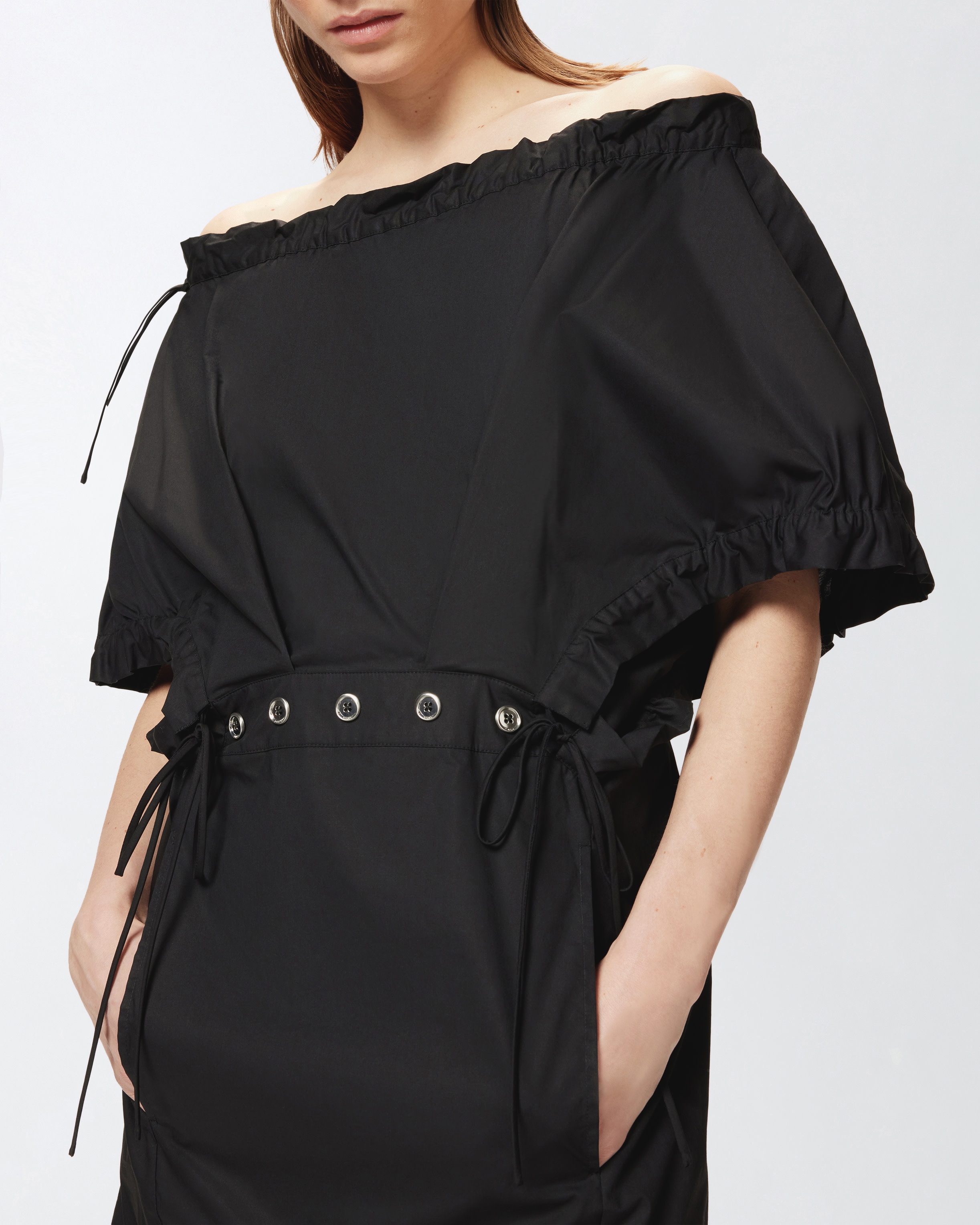 POPLIN MINI DRESS WITH GATHERING AND EYELETS - 5