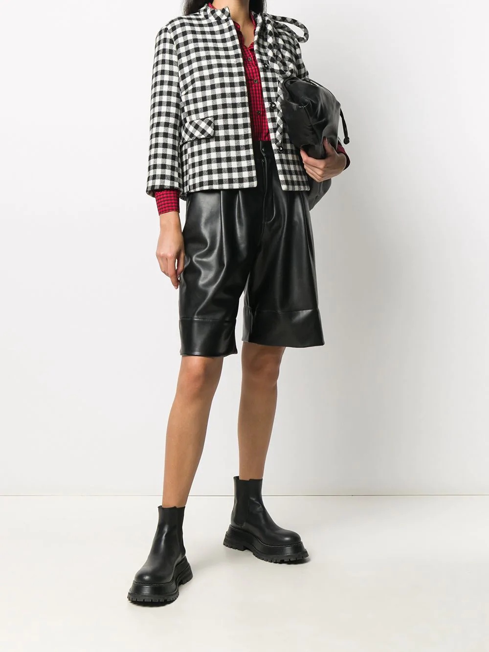 gingham-check cropped jacket - 2