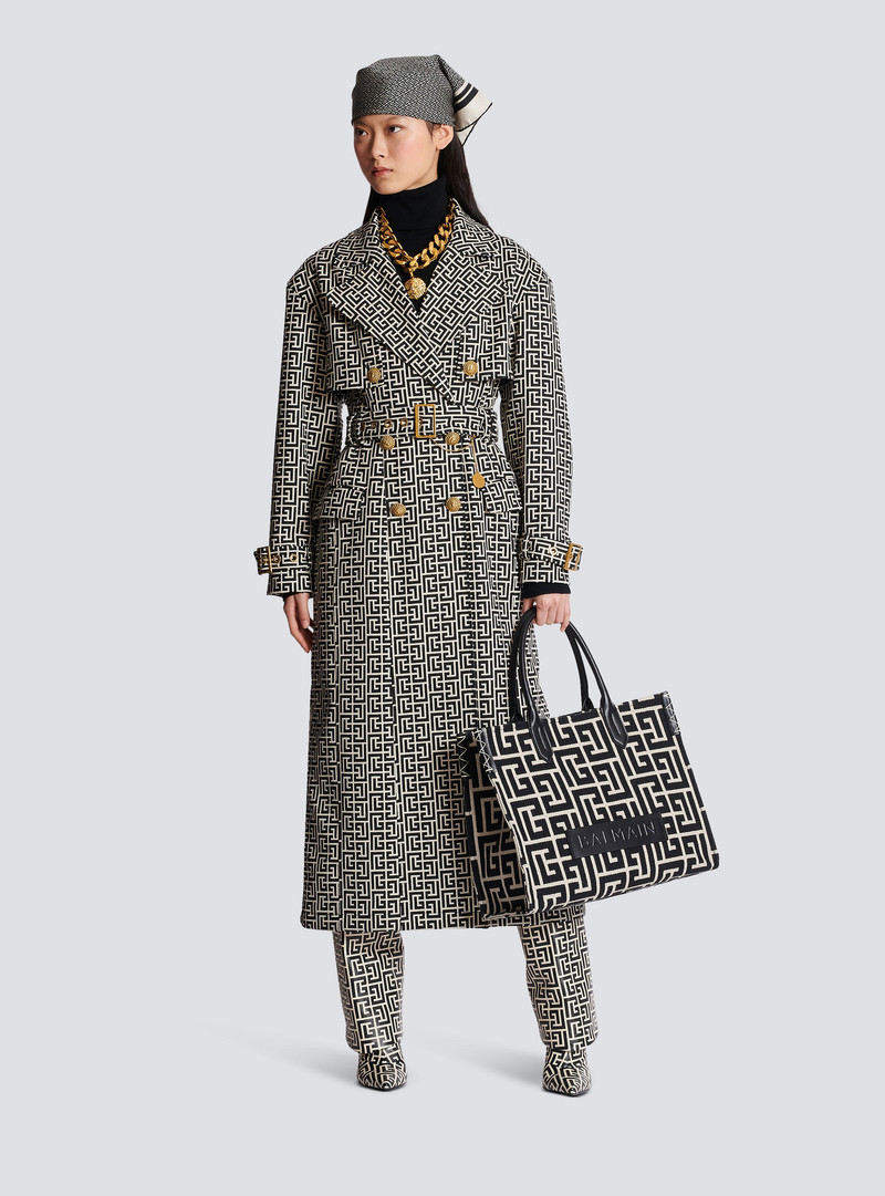 Balmain B-Army 42 monogrammed jacquard and leather tote bag outlook