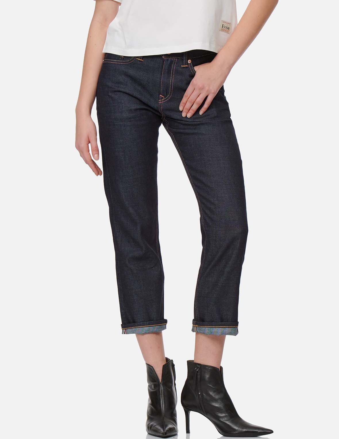 SAKURA-PATTERN BROCADE DAICOCK INSERT BOYFRIEND JEANS - 4