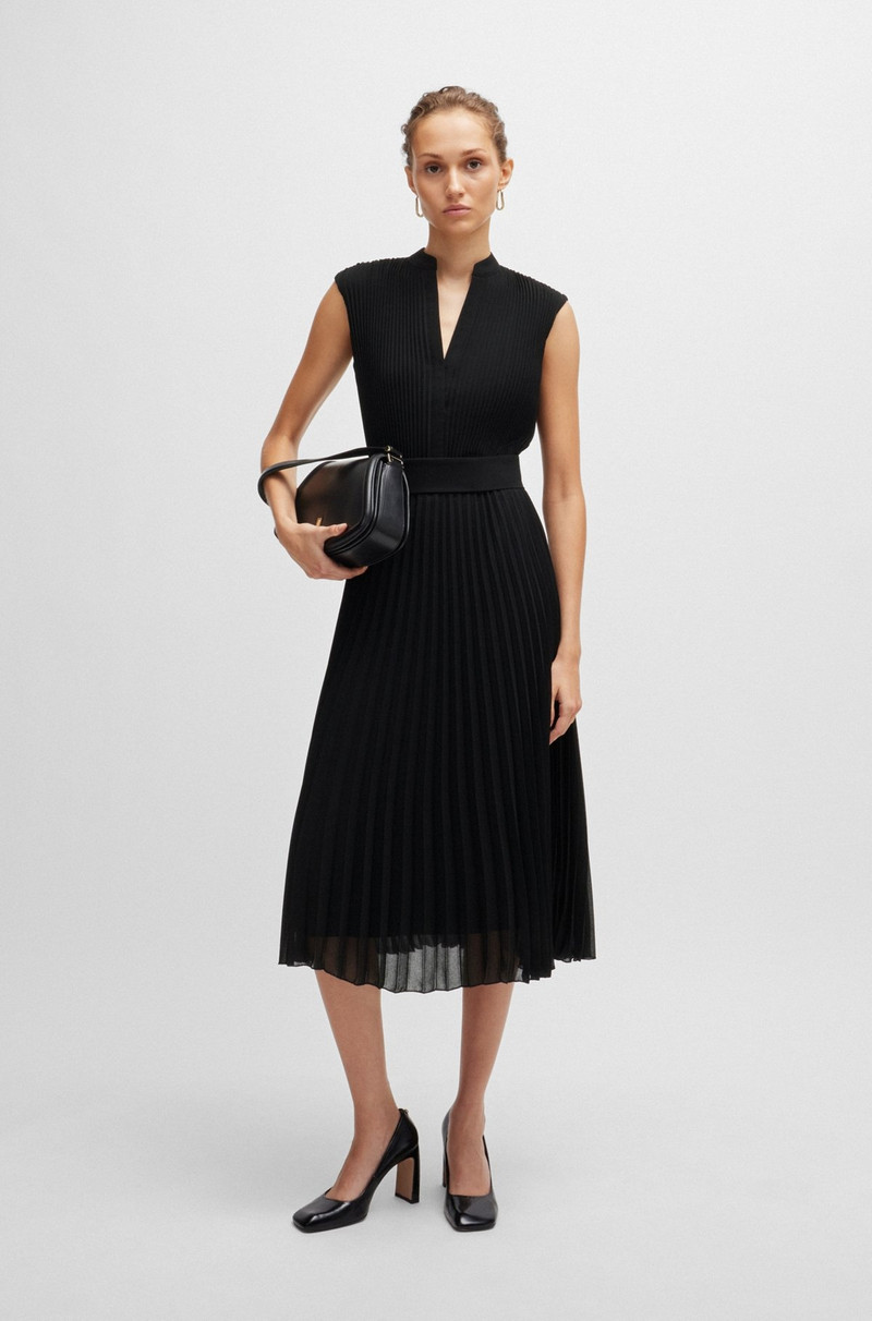 BOSS PLISSÉ-CREPE DRESS WITH NOTCH NECKLINE outlook