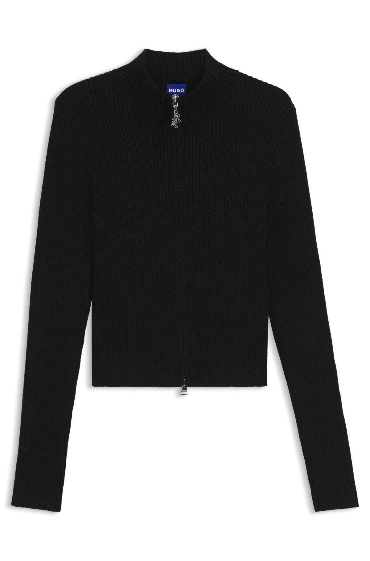 RIBBED CARDIGAN WITH LOGO-PULLER ZIP - 1