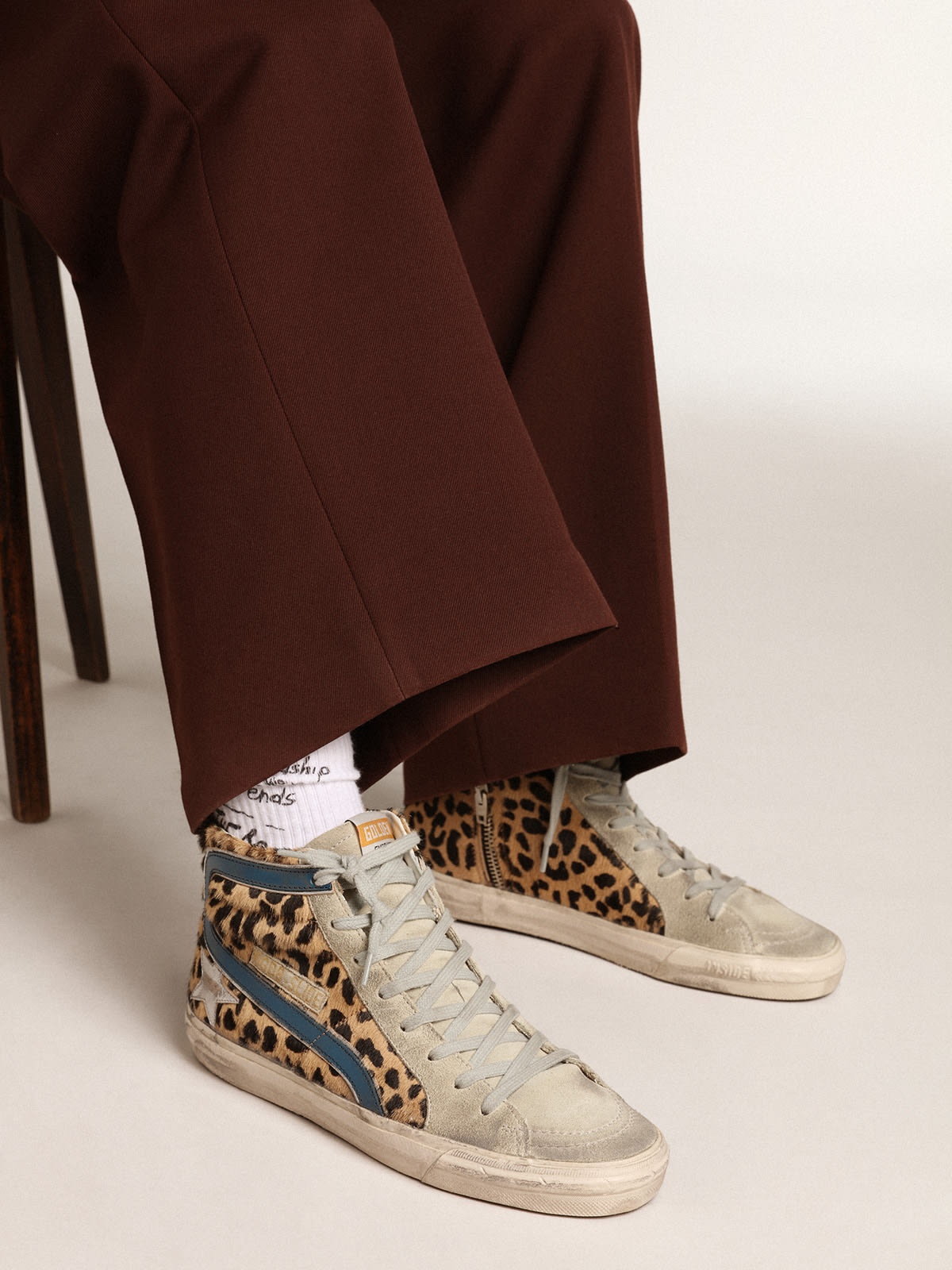 Golden Goose Slide in leopard-print pony skin with metallic