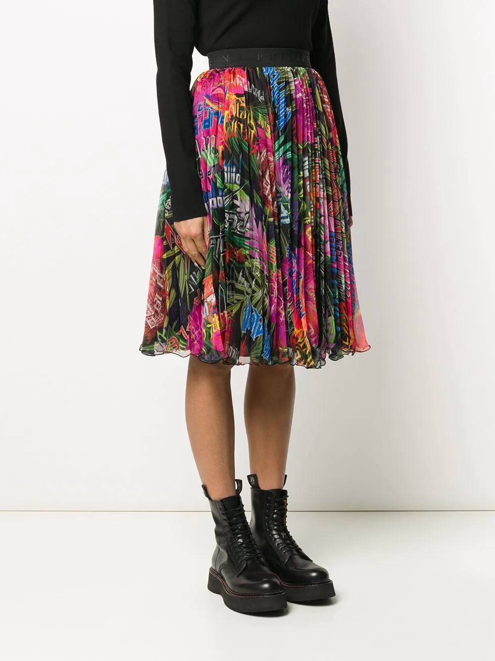 jungle rock print pleated skirt - 3