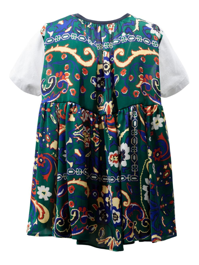 sacai patterned-panel T-shirt outlook