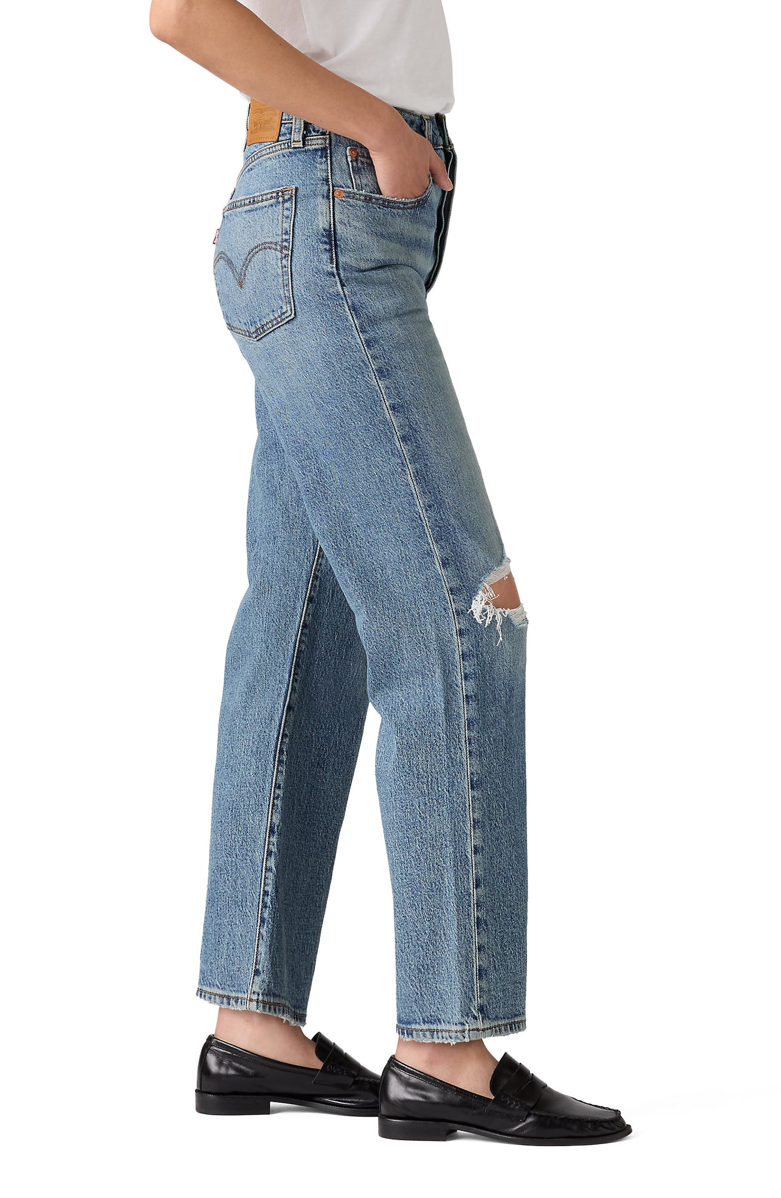 levi's Ribcage Ripped High Waist Ankle Straight Leg Jeans in Queen Mother at Nordstrom - 3