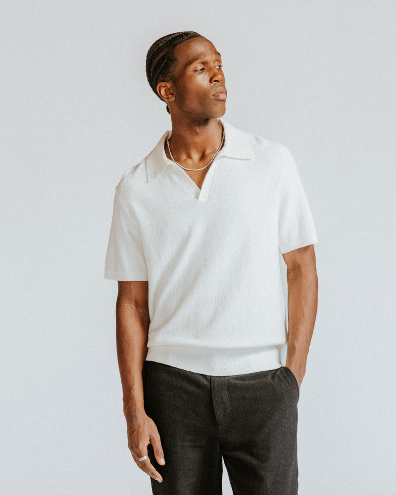Wax London Siena - Ecru Boucle Knitted Polo Shirt outlook