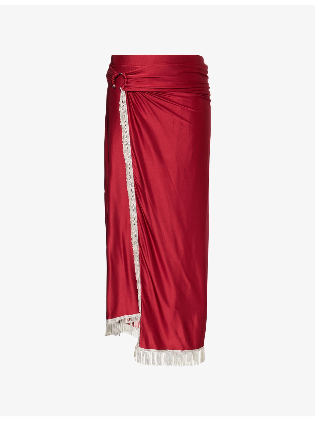 Draped Fringed Stretch-Jersey Midi Skirt - 1