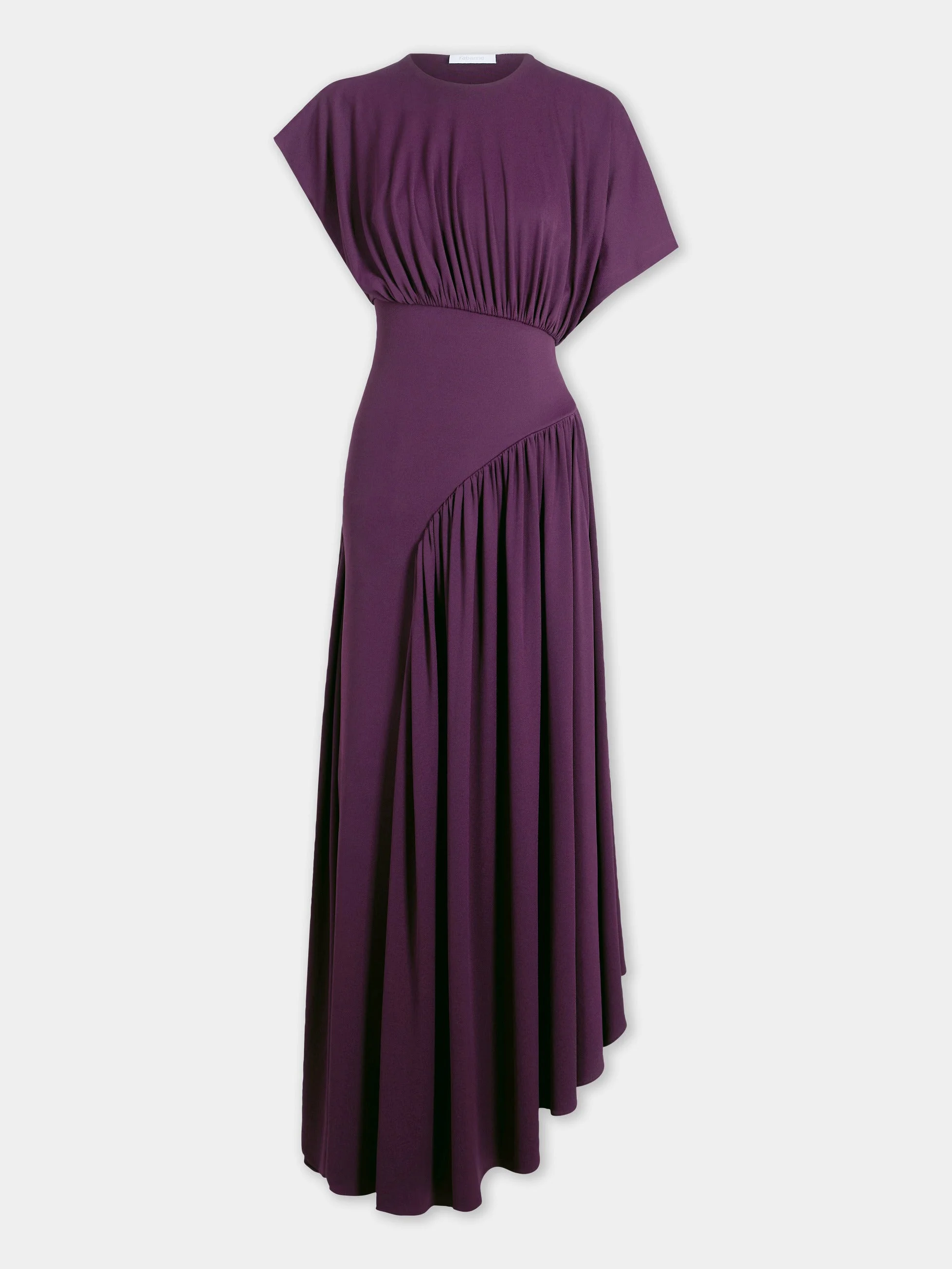 LONG MAGENTA ASYMMETRICAL DRESS WITH RUCHED DETAILS - 1