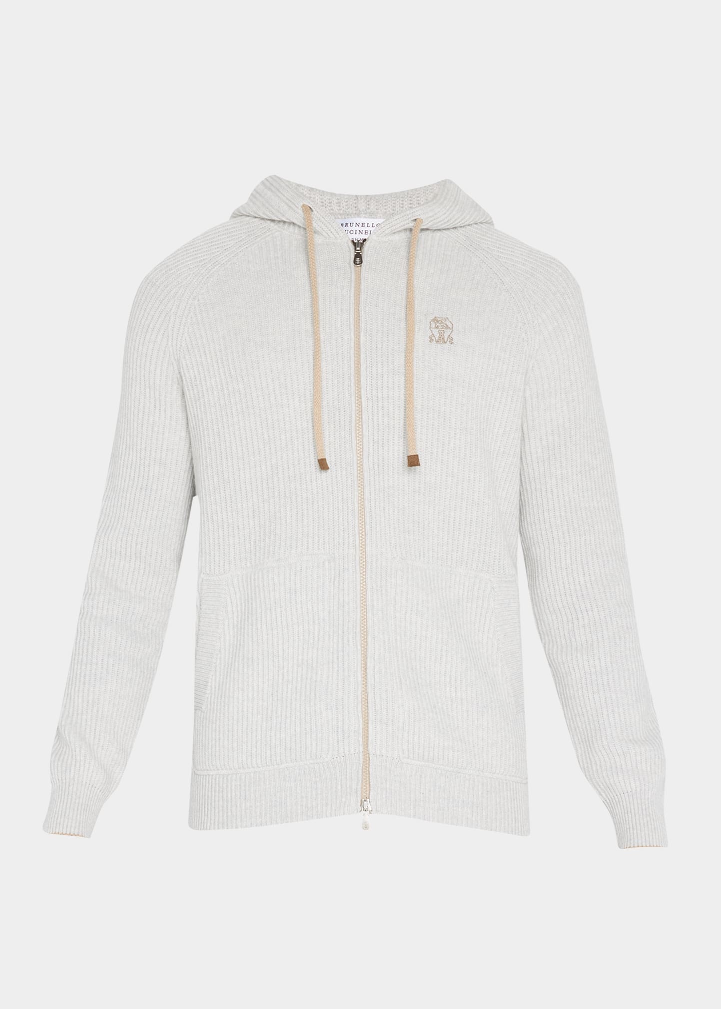 Men's Ribbed Cashmere Full-Zip Hoodie - 1