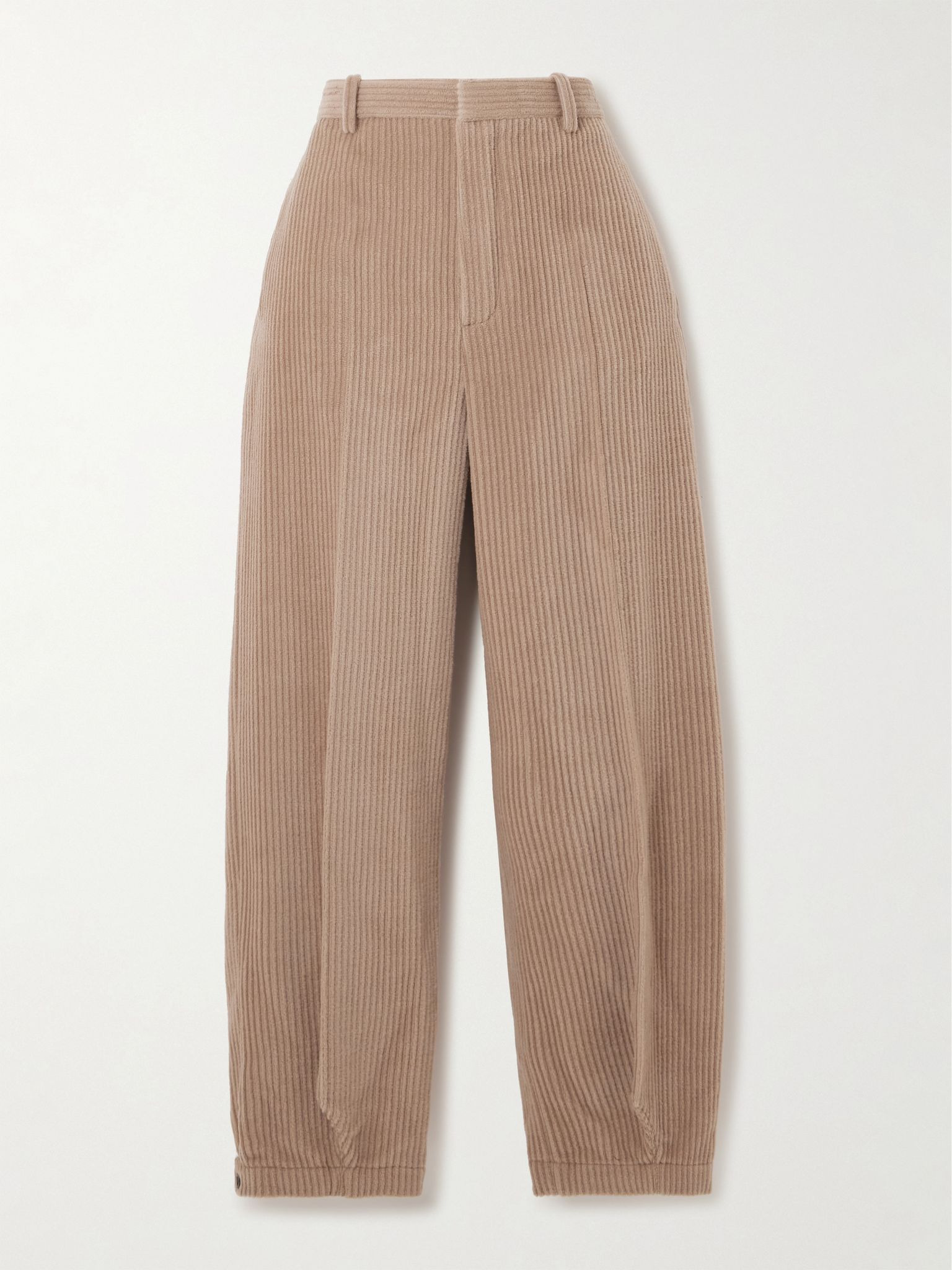 Cropped cotton and cashmere-blend corduroy tapered pants Beige - 1