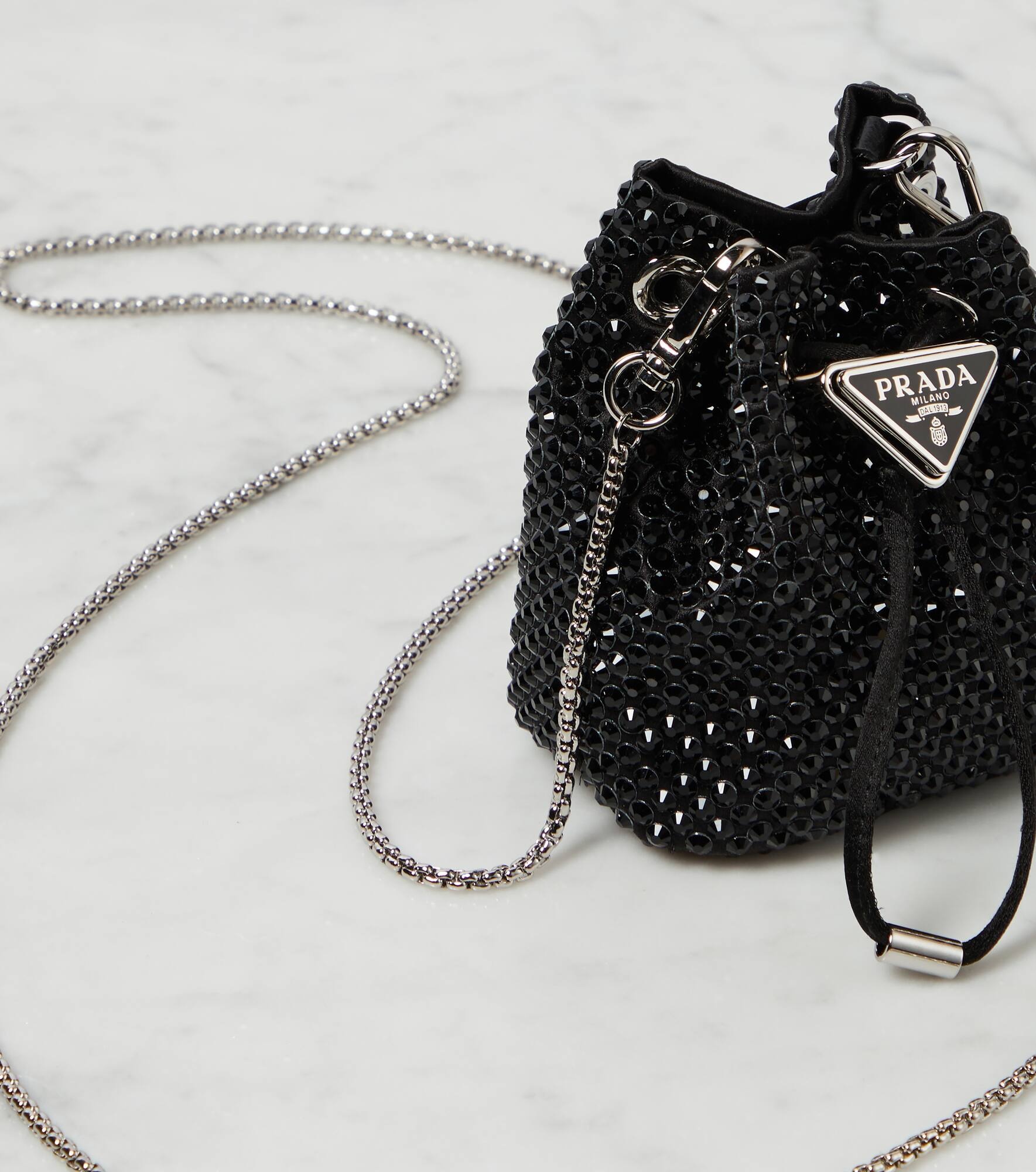 Mini embellished satin bucket bag - 6
