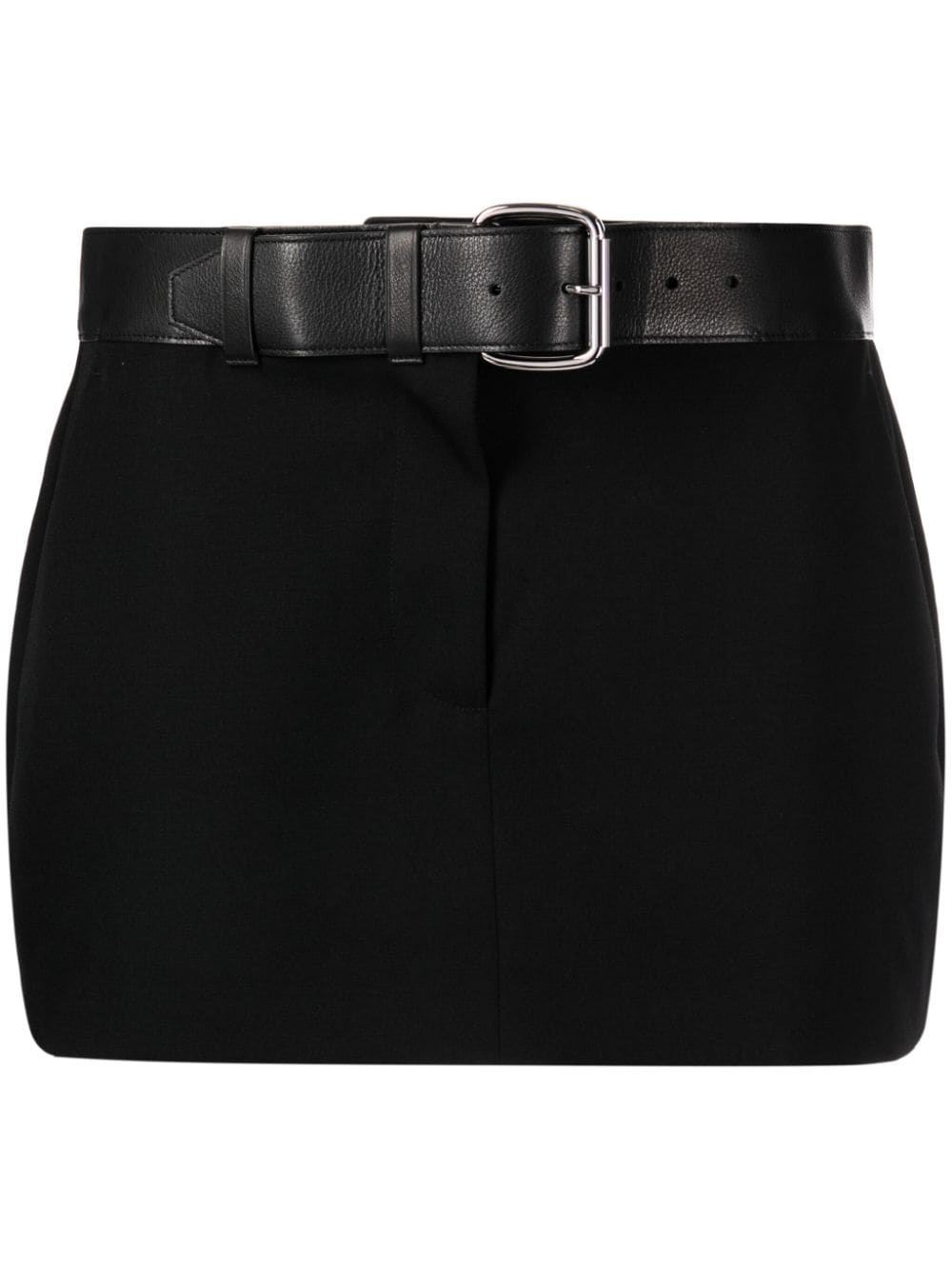 leather-belt wool miniskirt - 1