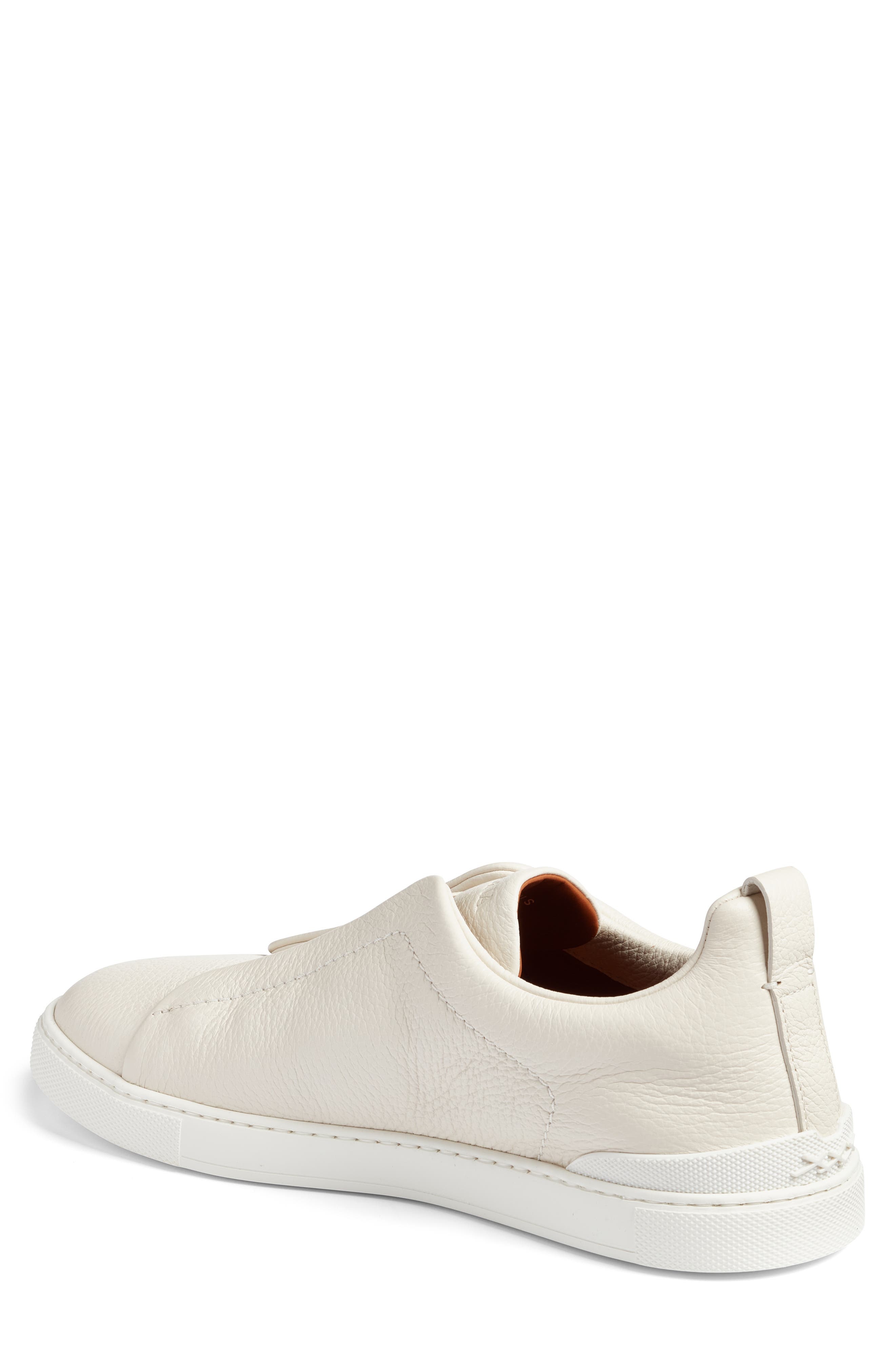 ZEGNA Triple Stitch Deerskin Leather Slip-On Sneaker in White at Nordstrom - 2