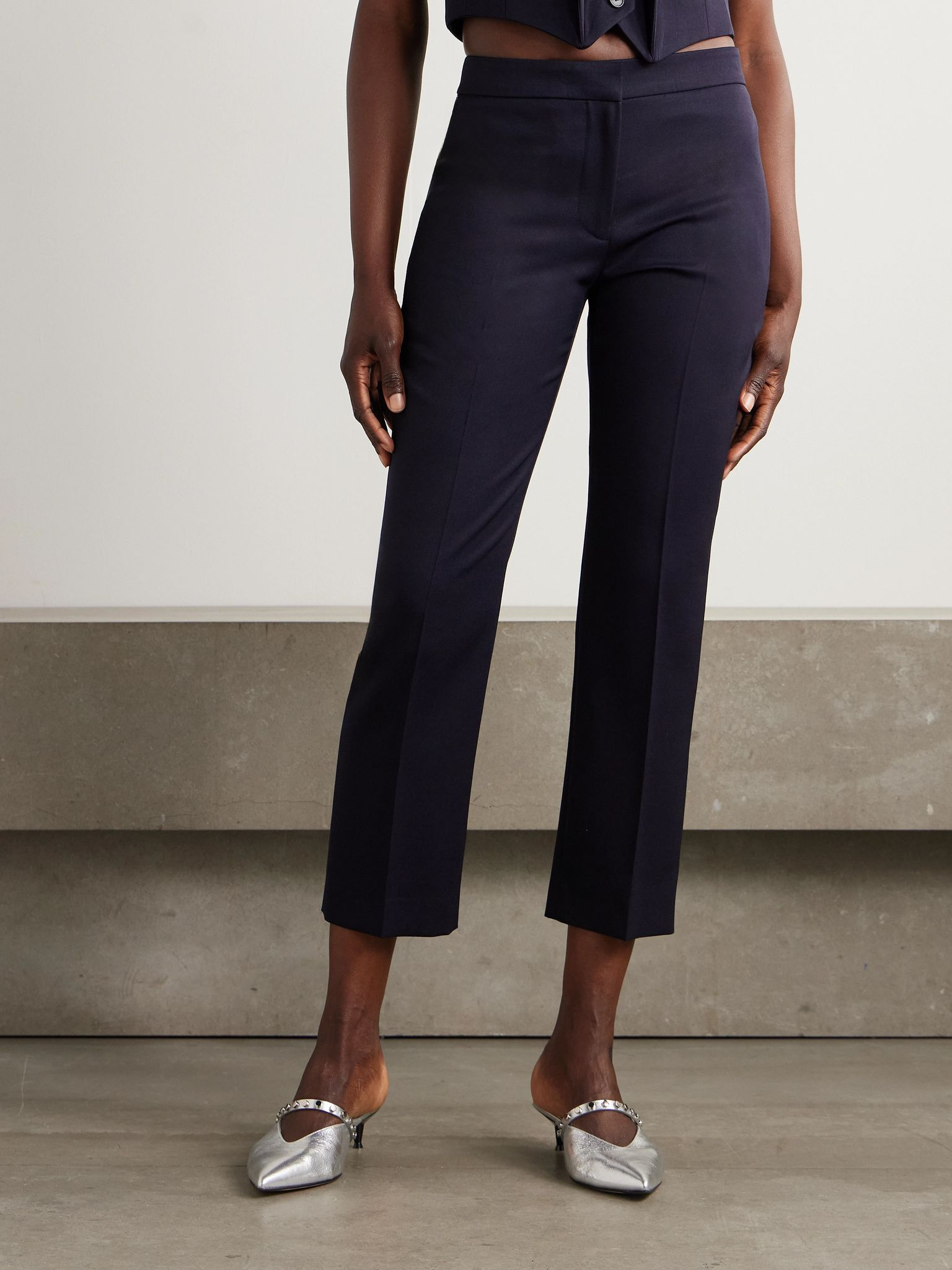 Cropped grain de poudre wool tapered pants Navy - 3