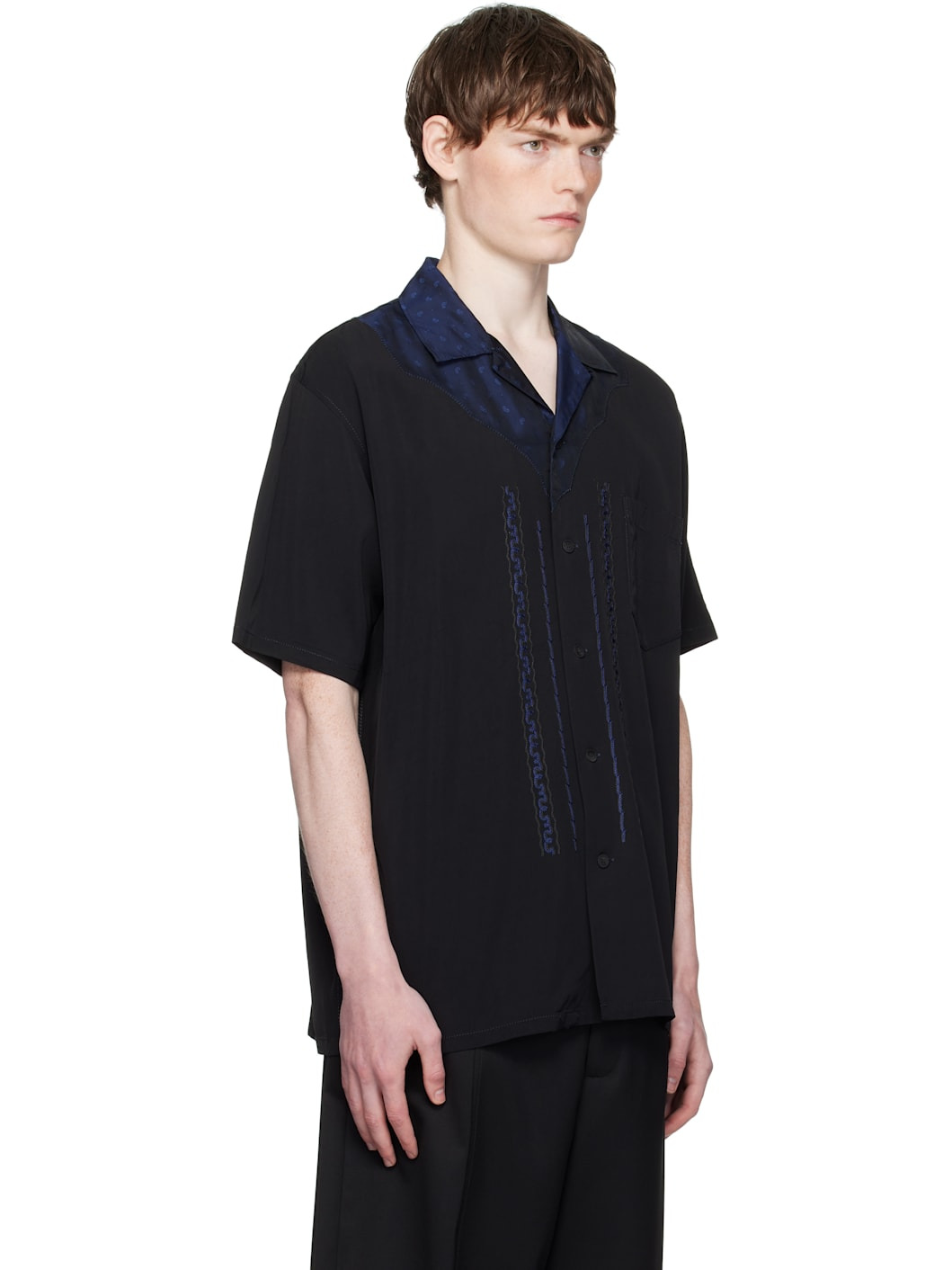 Black Viscose Twill Short Sleeve Shirt - 2
