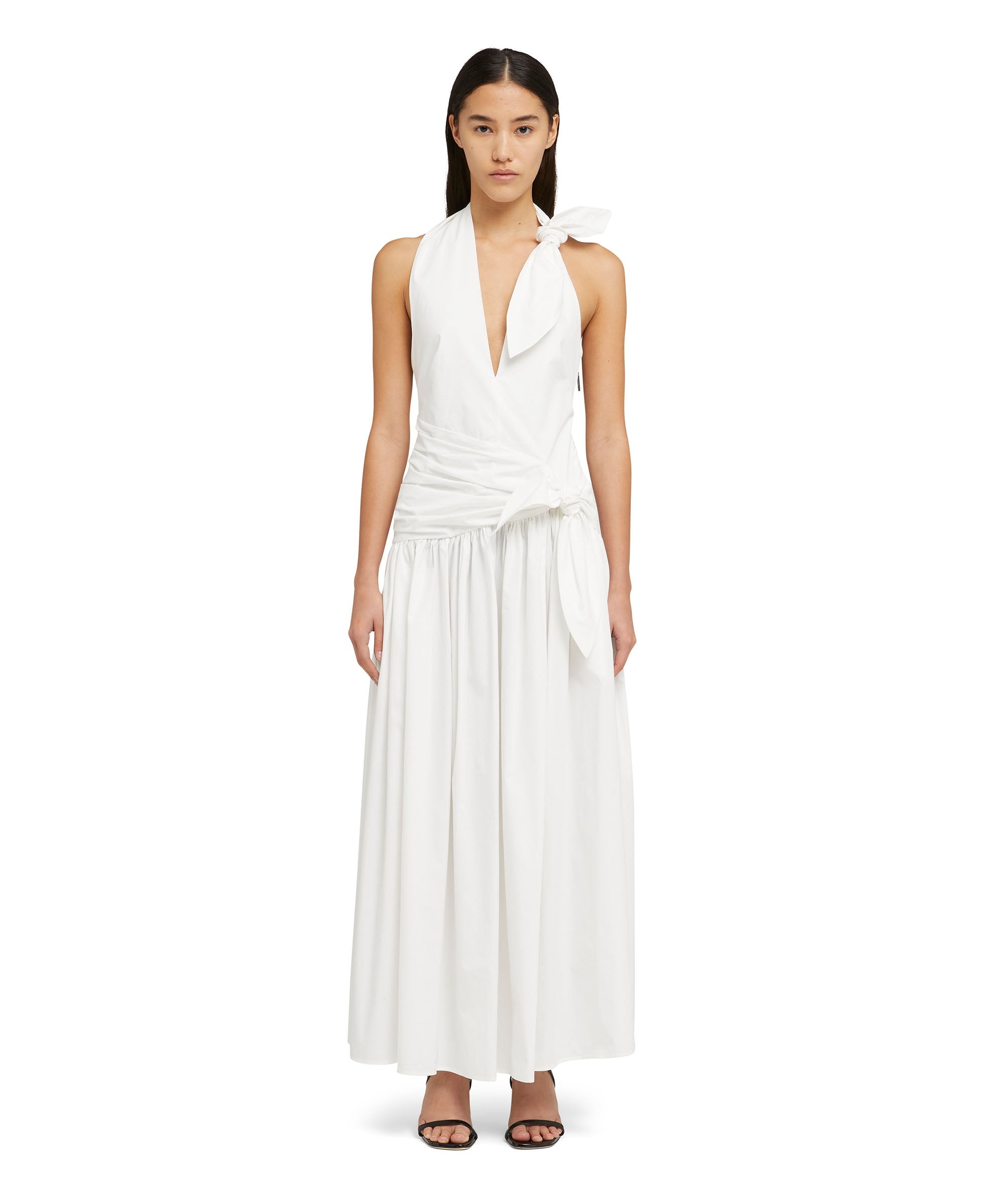 Poplin long sleeveless dress with bowed waistline - 2