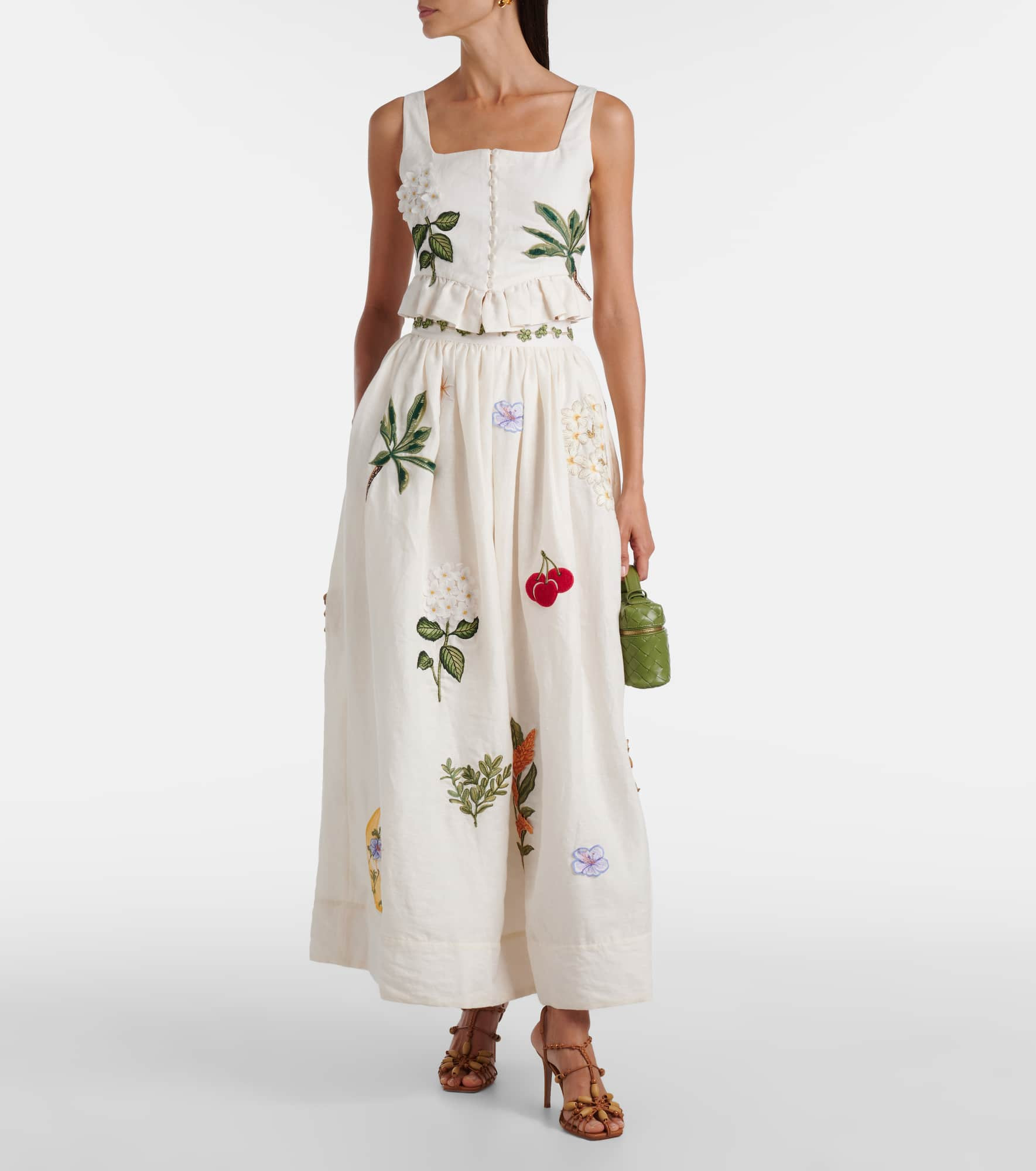 Tangelo embroidered linen maxi skirt - 2