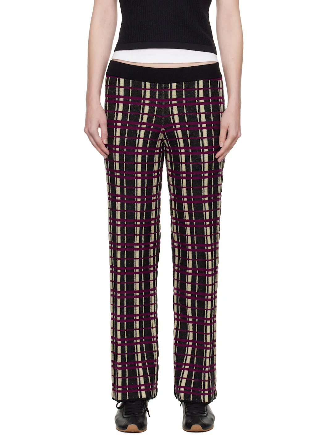 Black & Purple Plaid Flare Lounge Pants - 1