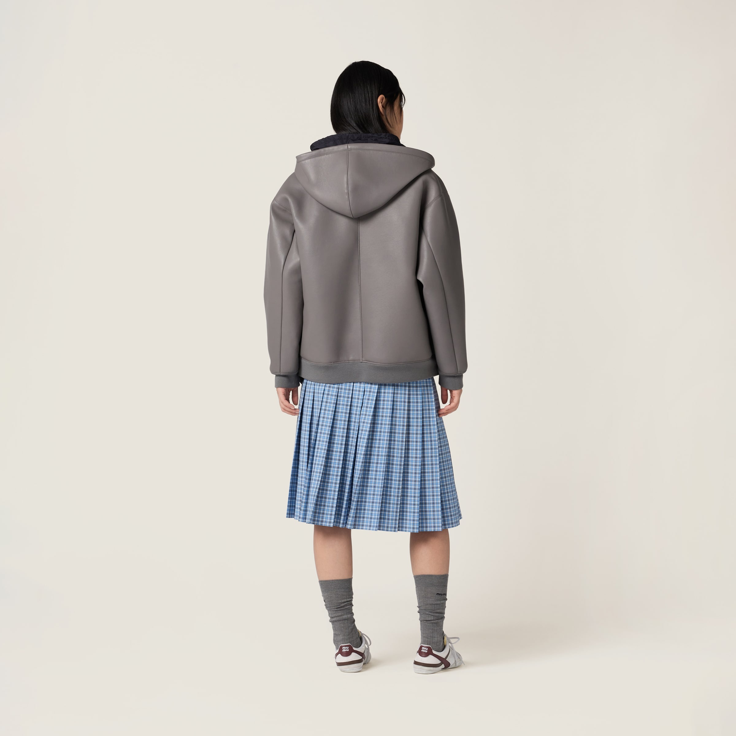 Nappa leather and bonded jersey hoodie jacket - 3