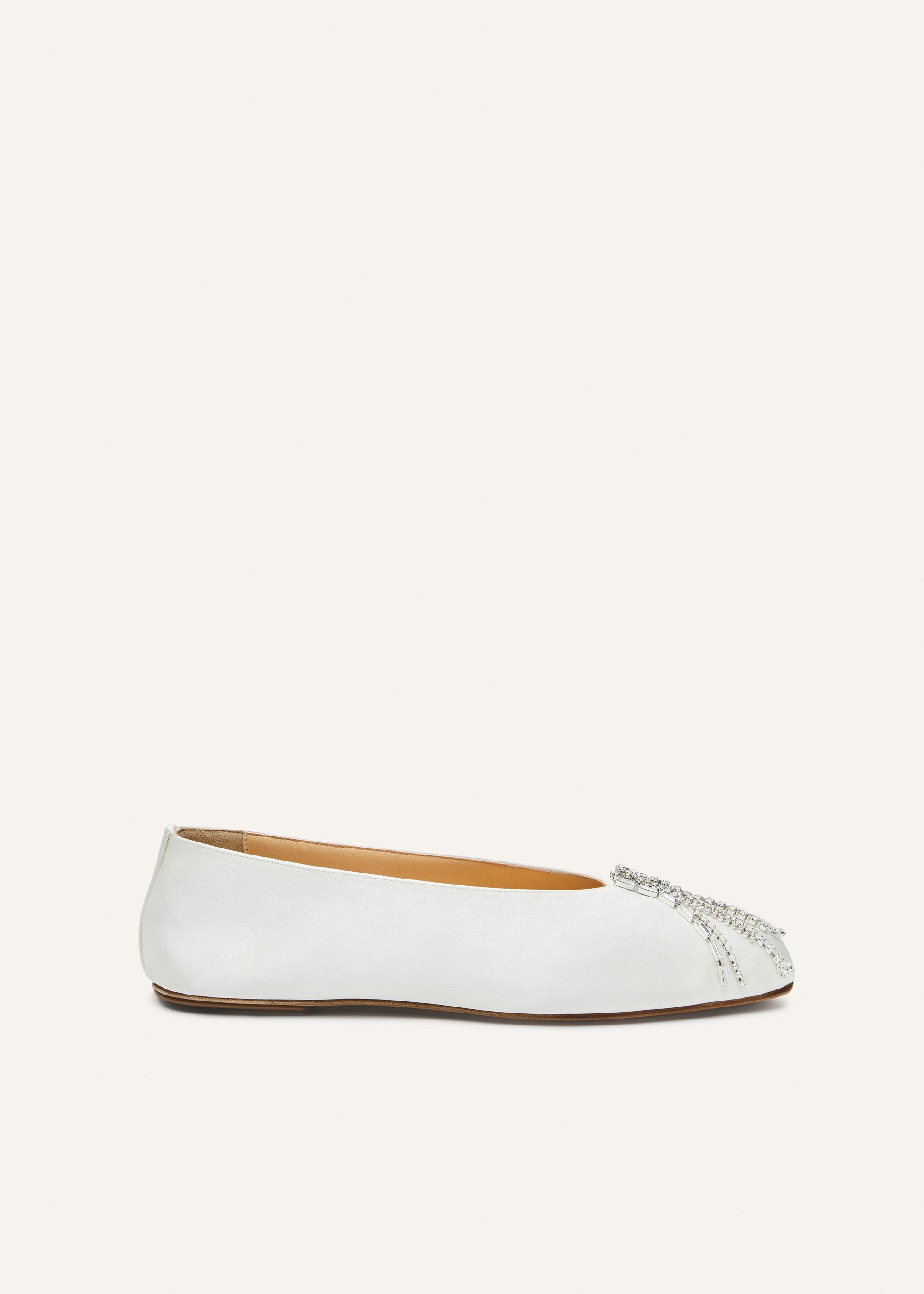 Crystal-embellished satin flats in white - 1